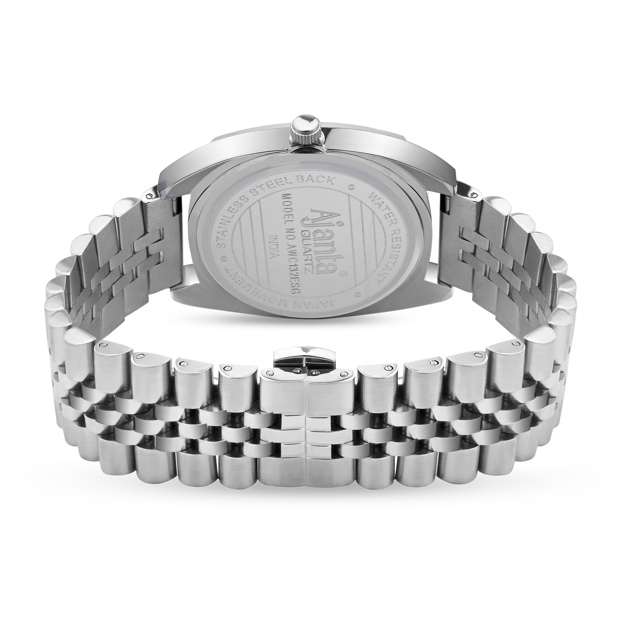 Ajanta Quartz Silver Analog Watch for Men – Stainless Steel Strap with Day & Date Display | AWC132ESG/1