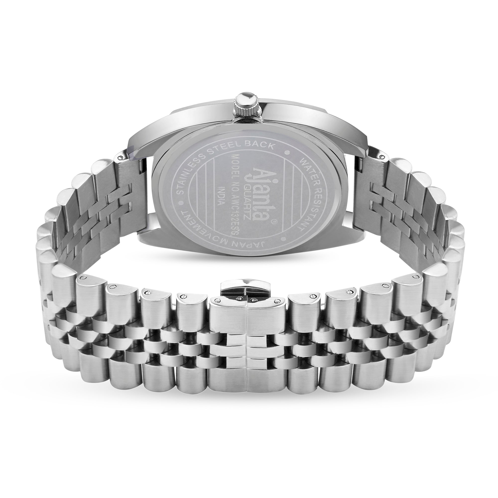 Ajanta Quartz Blue Dial Silver Analog Watch for Men – Stainless Steel Strap with Day & Date Display | AWC132ESG/4