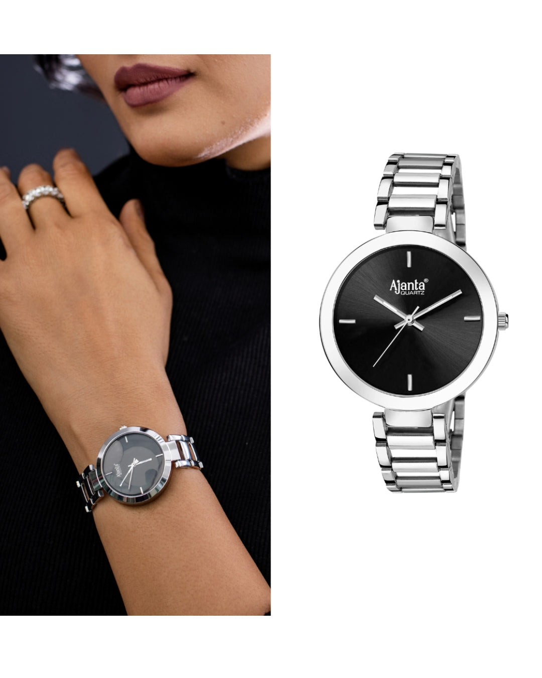 Ajanta Silver Black Women’s Watch  | AWC043MSL/BSL