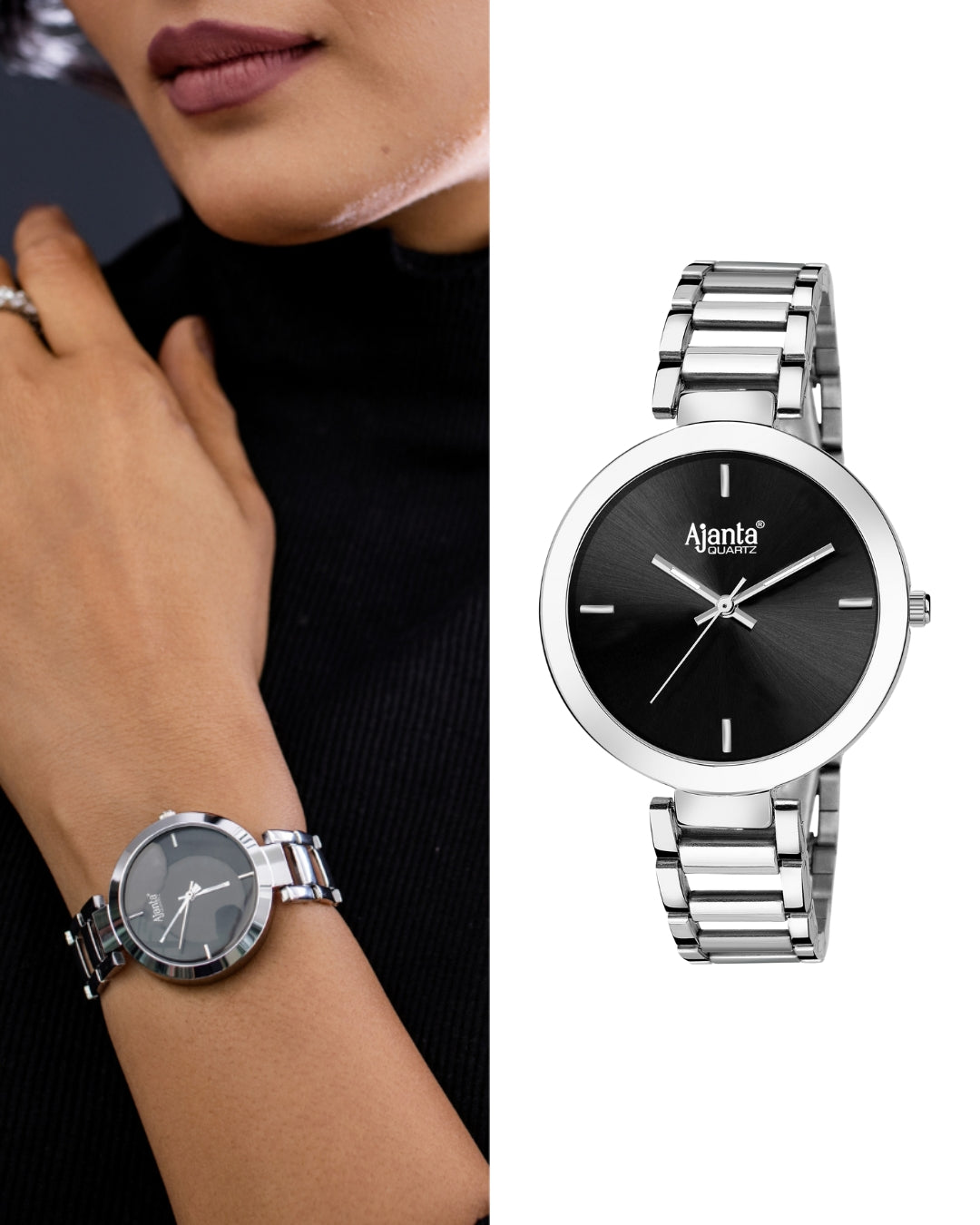 Ajanta Silver Black Women’s Watch  | AWC043MSL/BSL