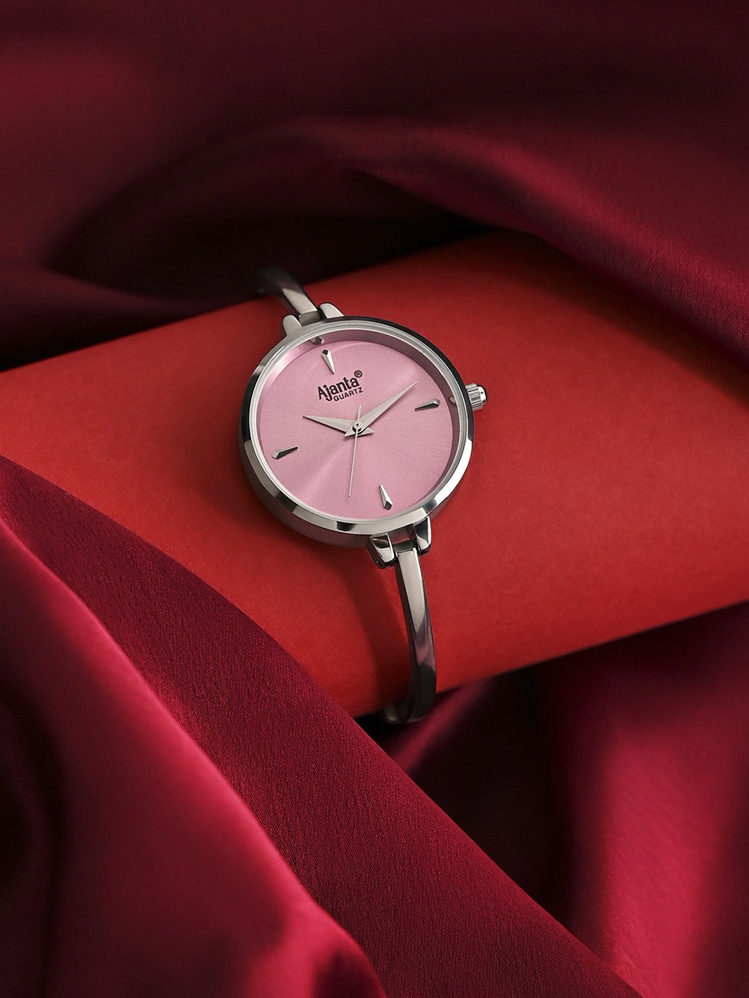 Ajanta Quartz Women's Elegant Silver Bangle Watch with Pink Dial (AWC052PMSL/1)