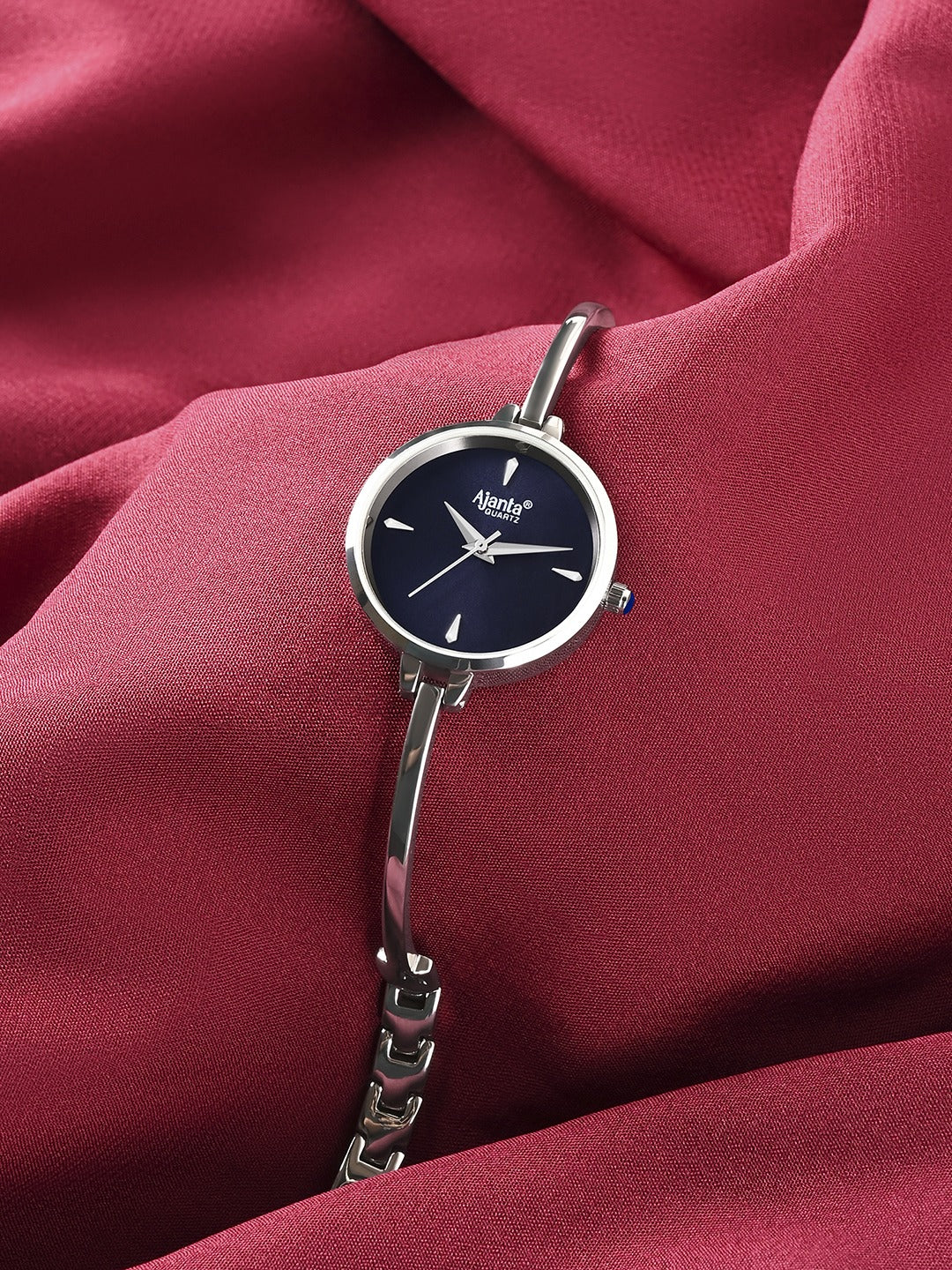 Ajanta Quartz Women's Elegant Silver Bangle Watch with Blue Dial (AWC052PMSL/2)