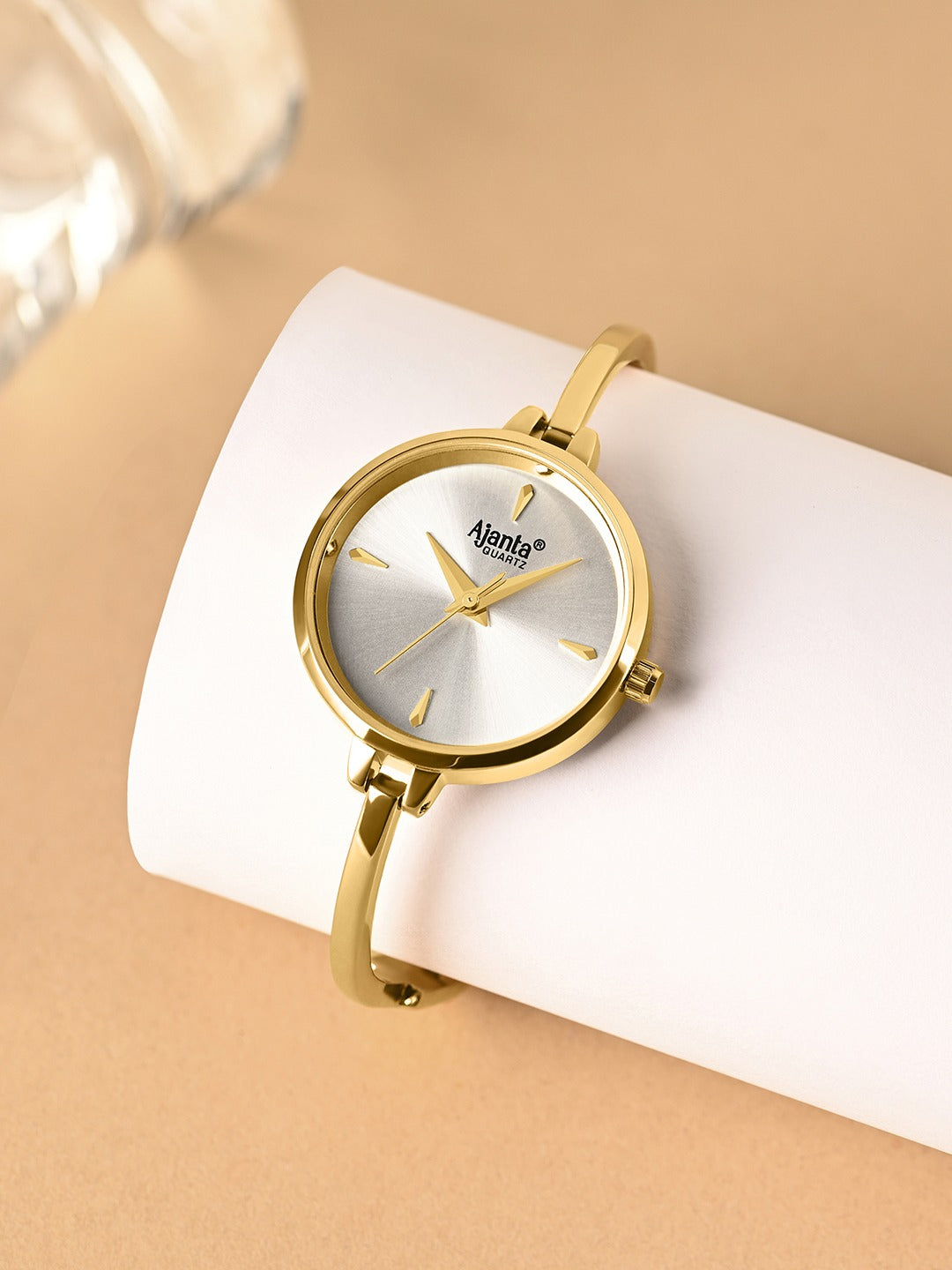 Ajanta Quartz Women's Elegant Golden Bangle Watch with Silver Dial (AWC052PMSL/3)