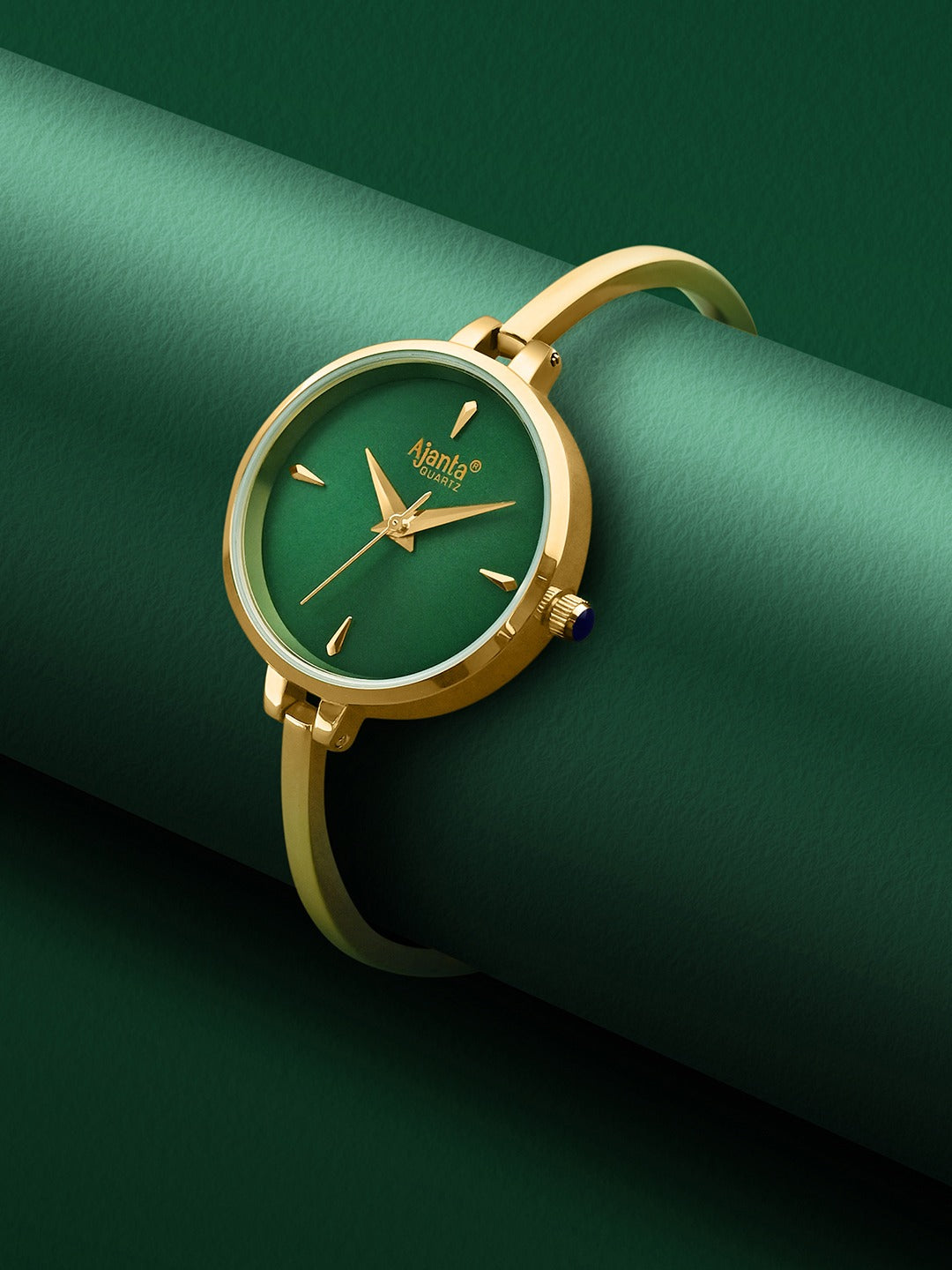 Ajanta Quartz Women's Elegant Golden Bangle Watch with Green Dial (AWC052PMSL/4)