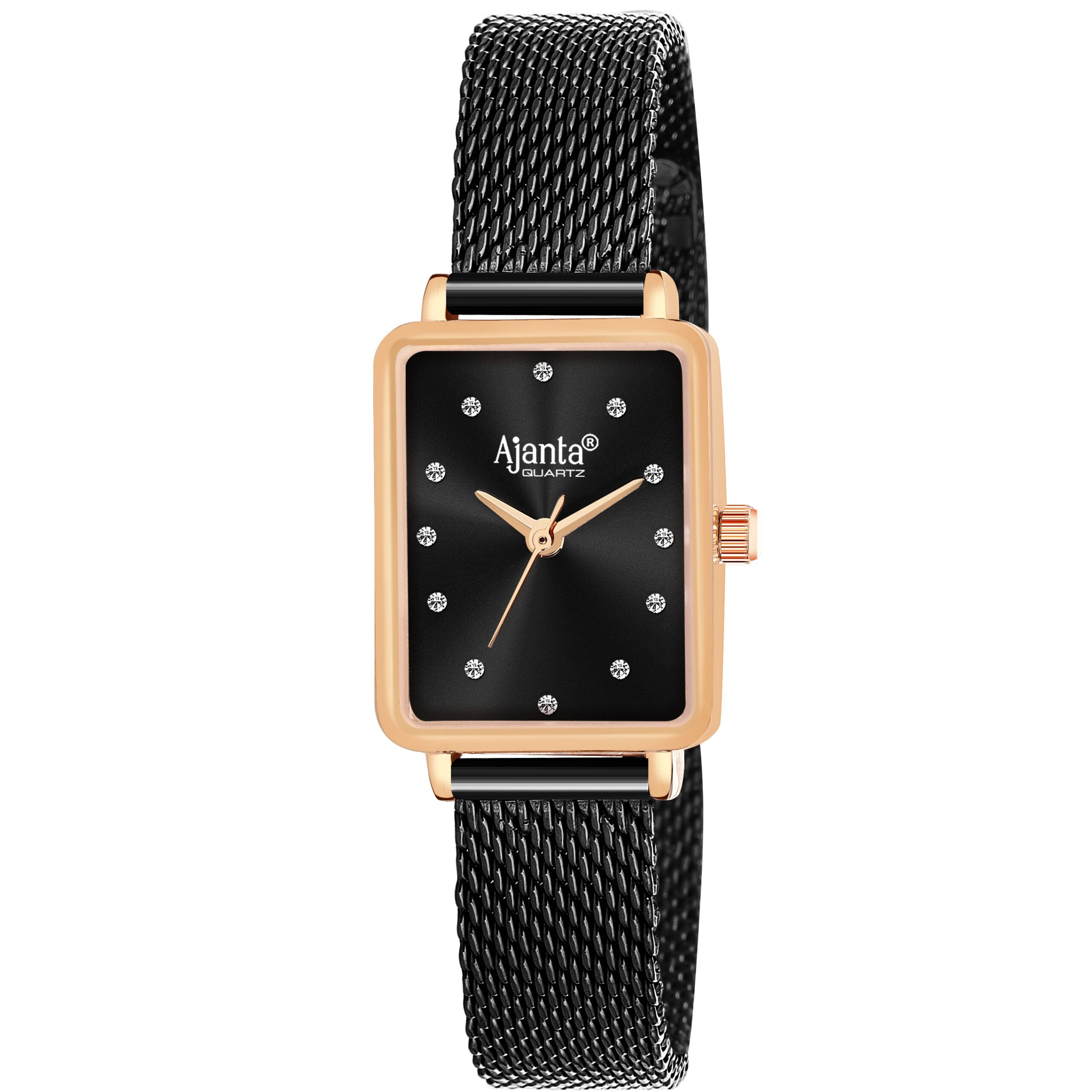 Ajanta Black Dial Mesh Strap Watch | AWC128ESL/4