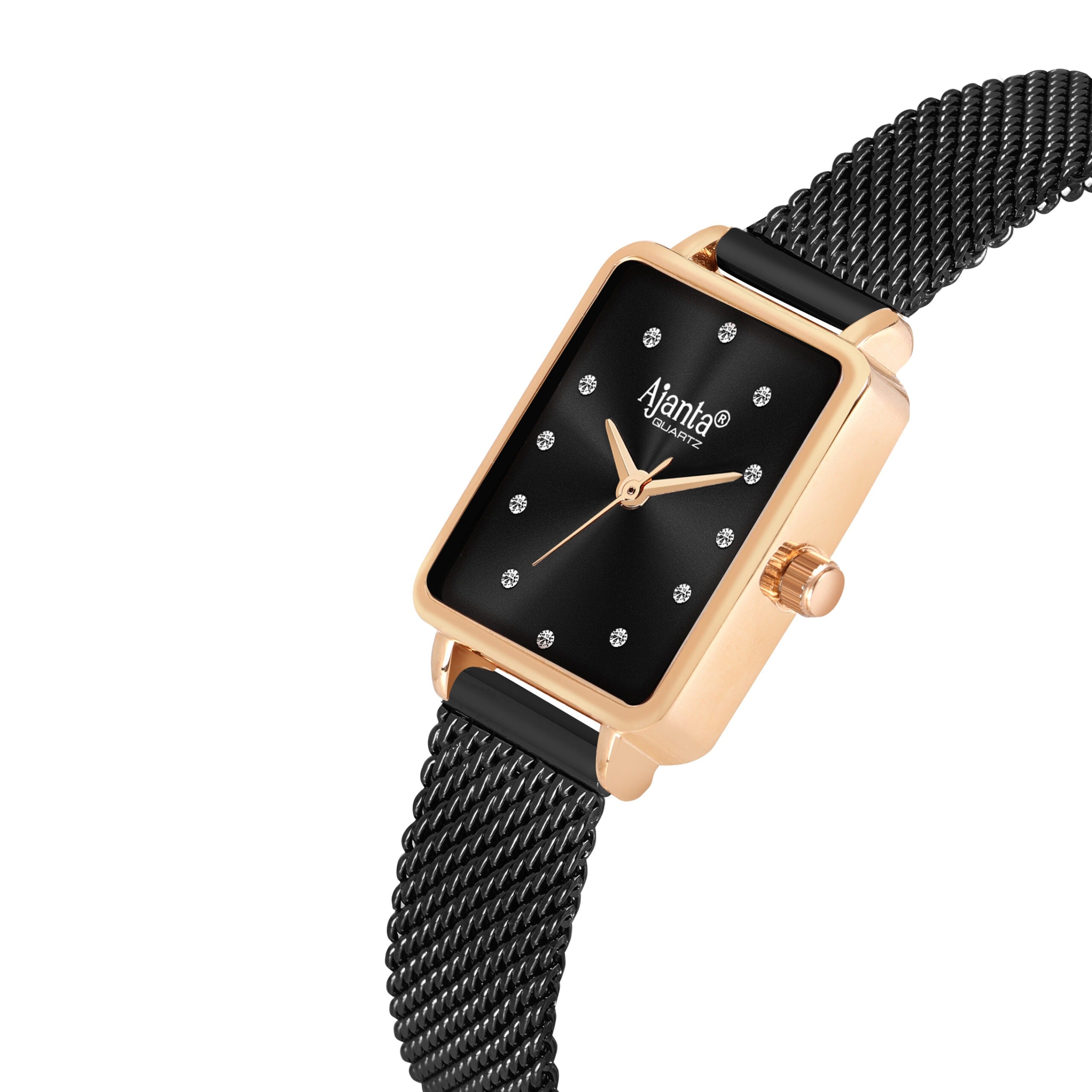 Ajanta Black Dial Mesh Strap Watch | AWC128ESL/4