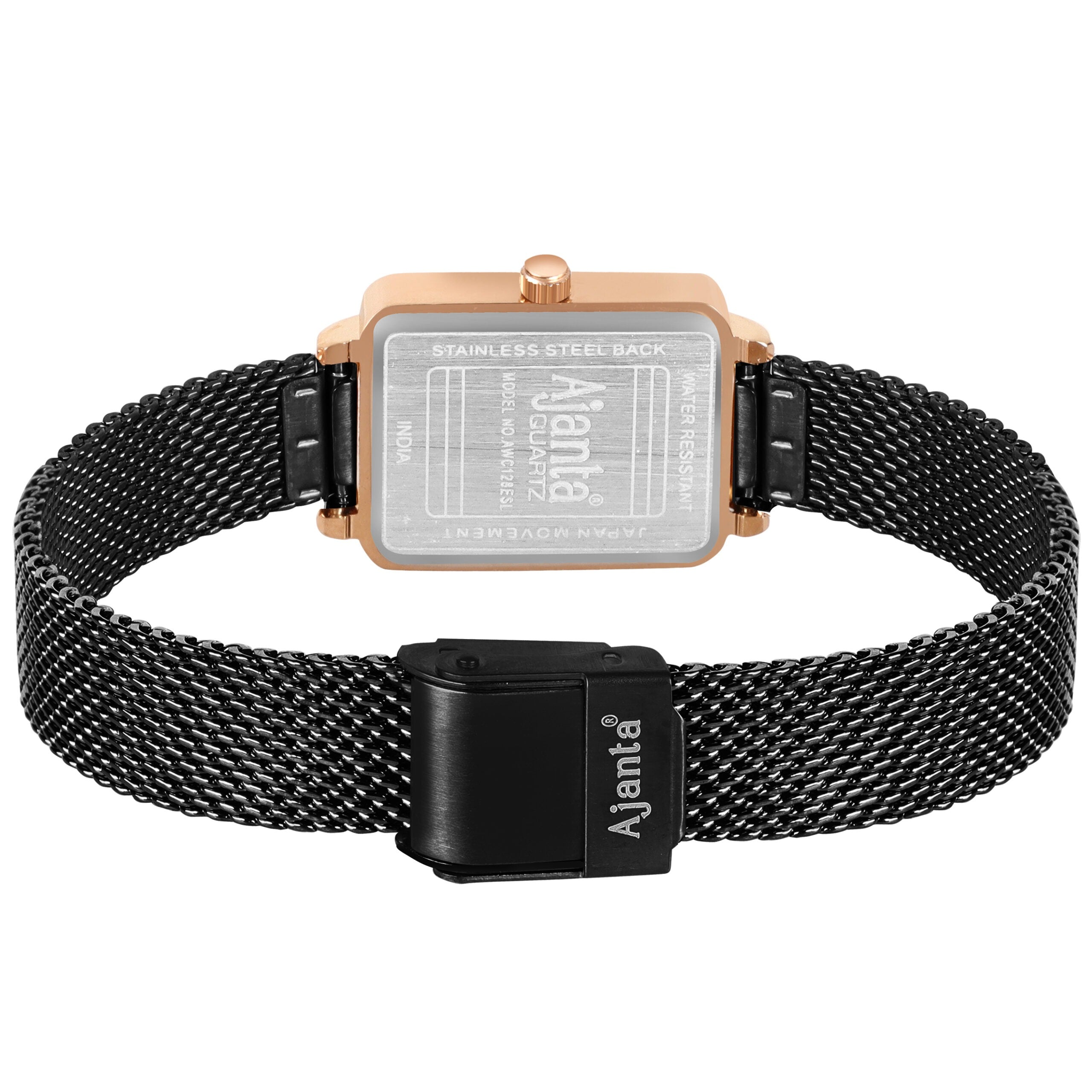 Ajanta Black Dial Mesh Strap Watch | AWC128ESL/4