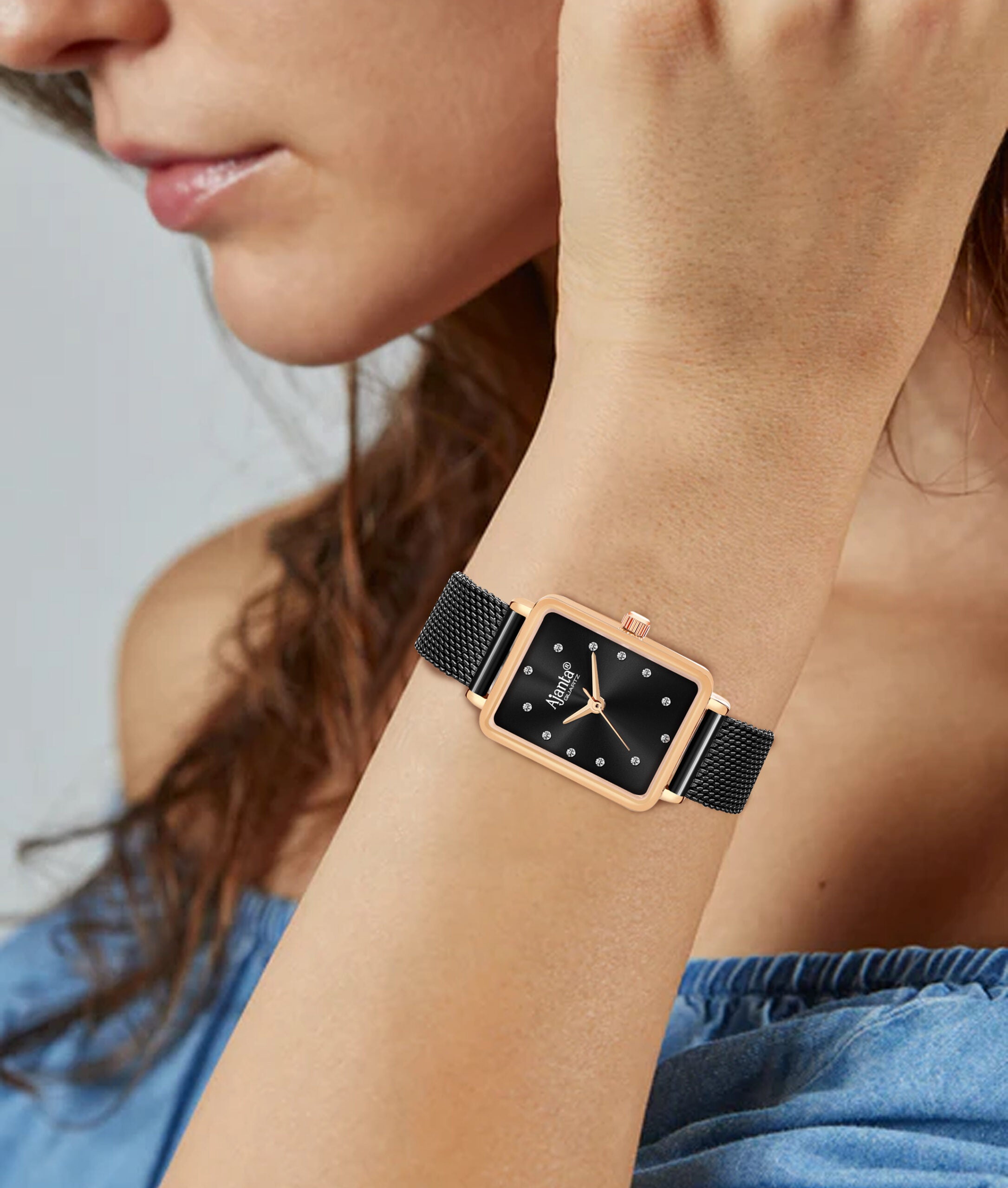 Ajanta Black Dial Mesh Strap Watch | AWC128ESL/4