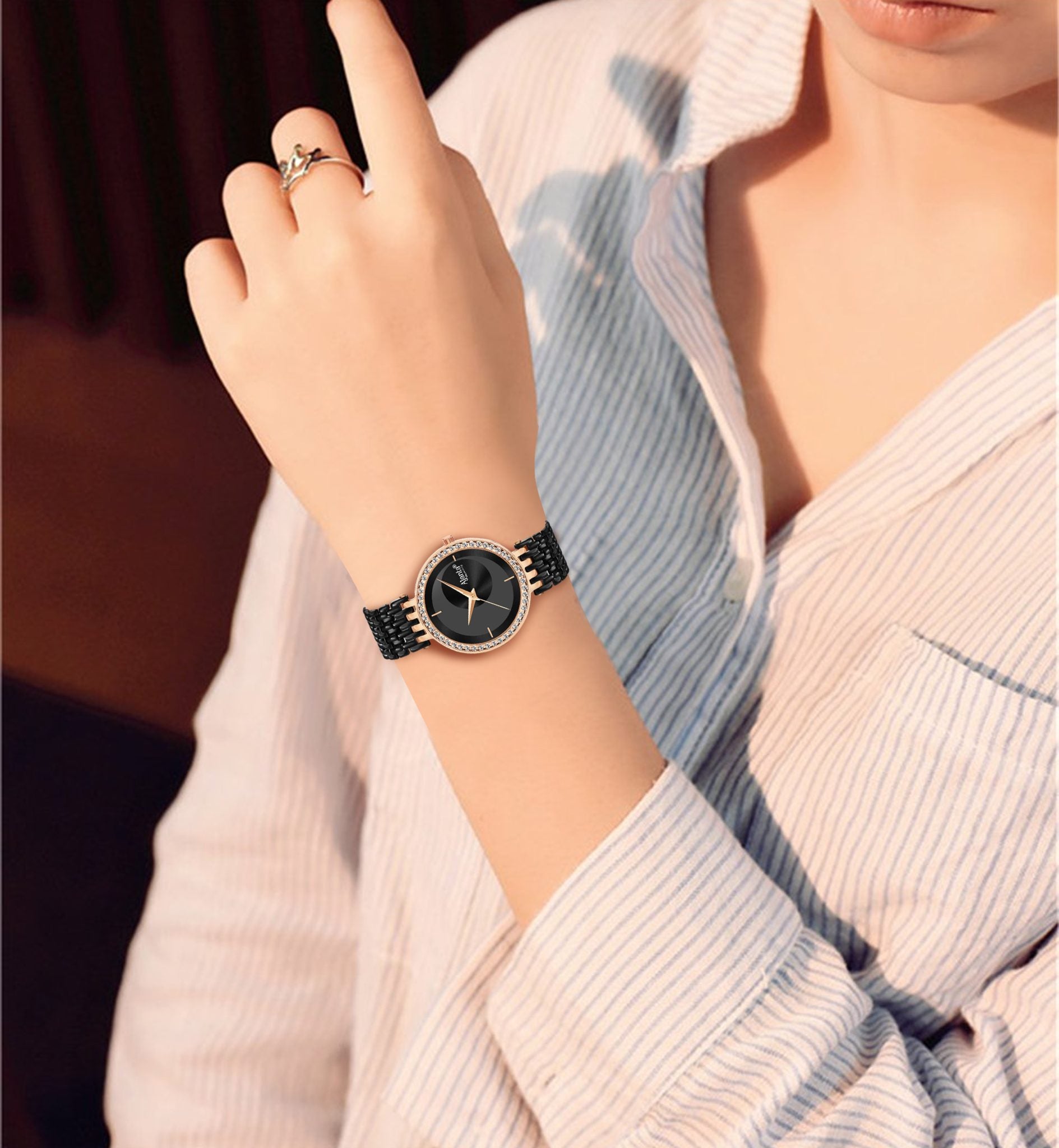 Ajanta Black Dial Watch | AWC125ESL/5