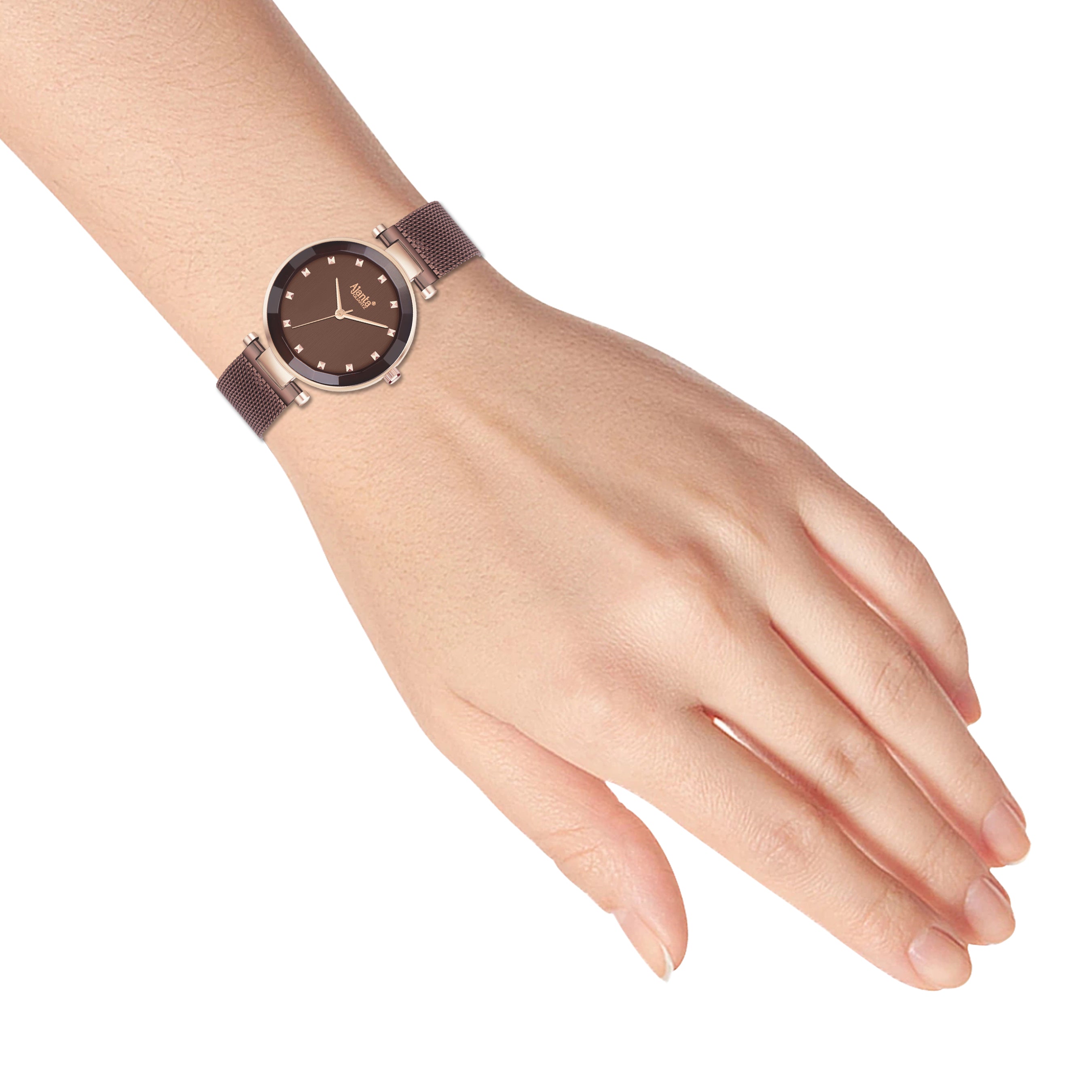 Flaire Brown Dial Rose Gold-Tone Case Brown Strap