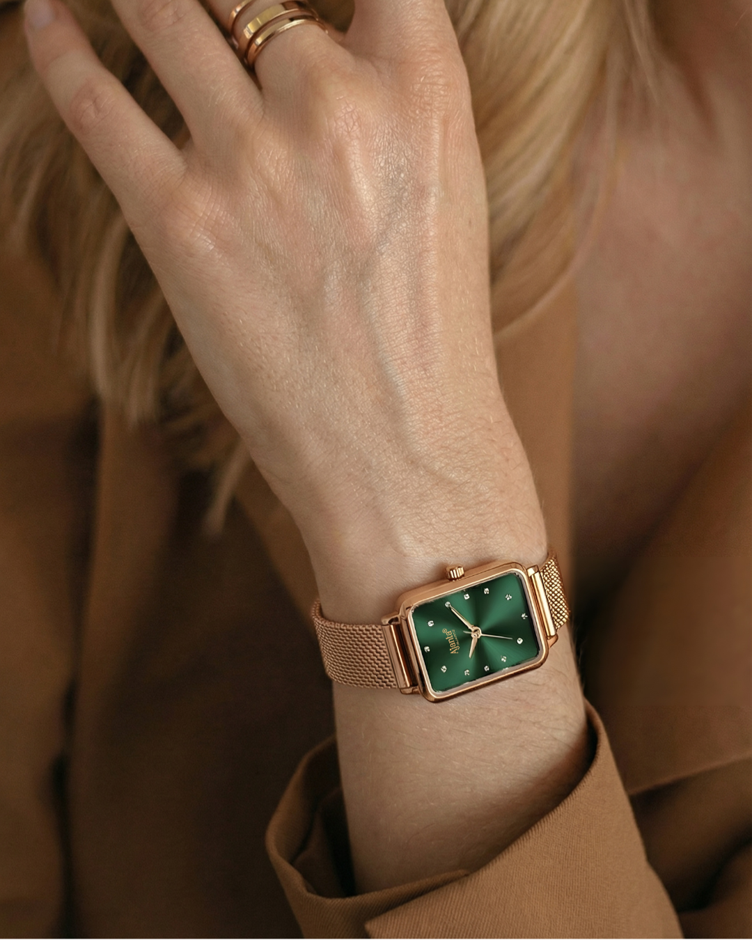 Chopard Green Dial Rose Gold-Tone Mesh Bracelet