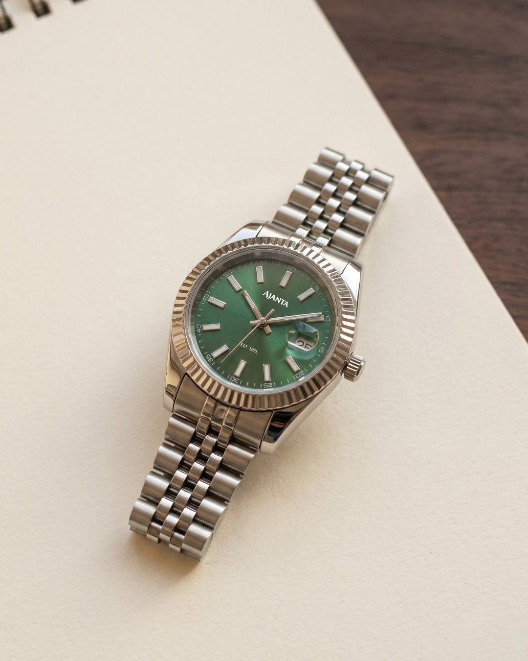Monaco Silver Green Dial Stainless Steel Day-Date Watch