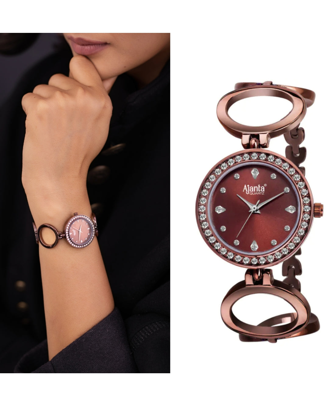 Ajanta Women Brown Dial Stainless Steel Strap Watch | AWC201KTL/BBR