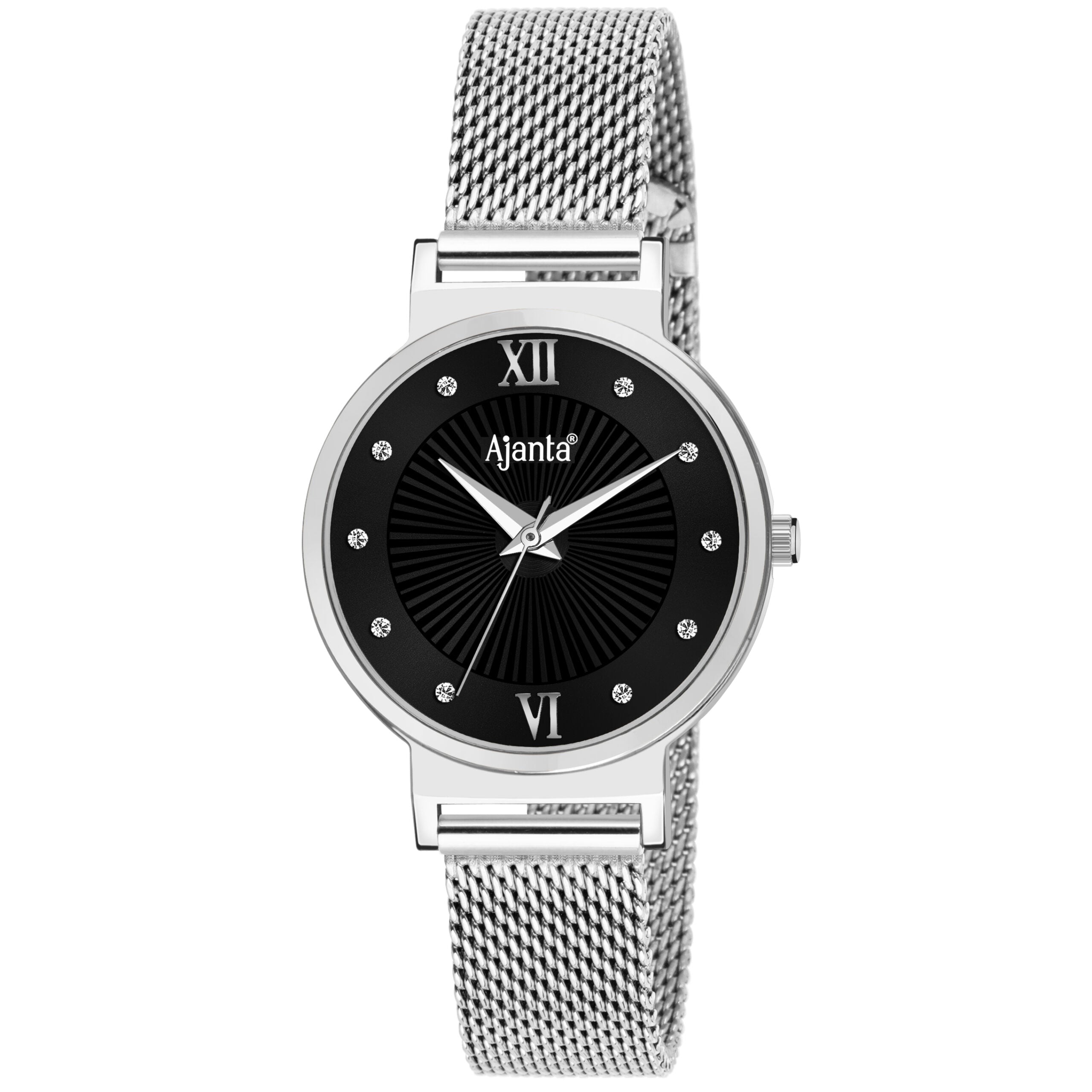 Ajanta Black Dial Stainless Steel Strap Watch | AWC117ESL/2