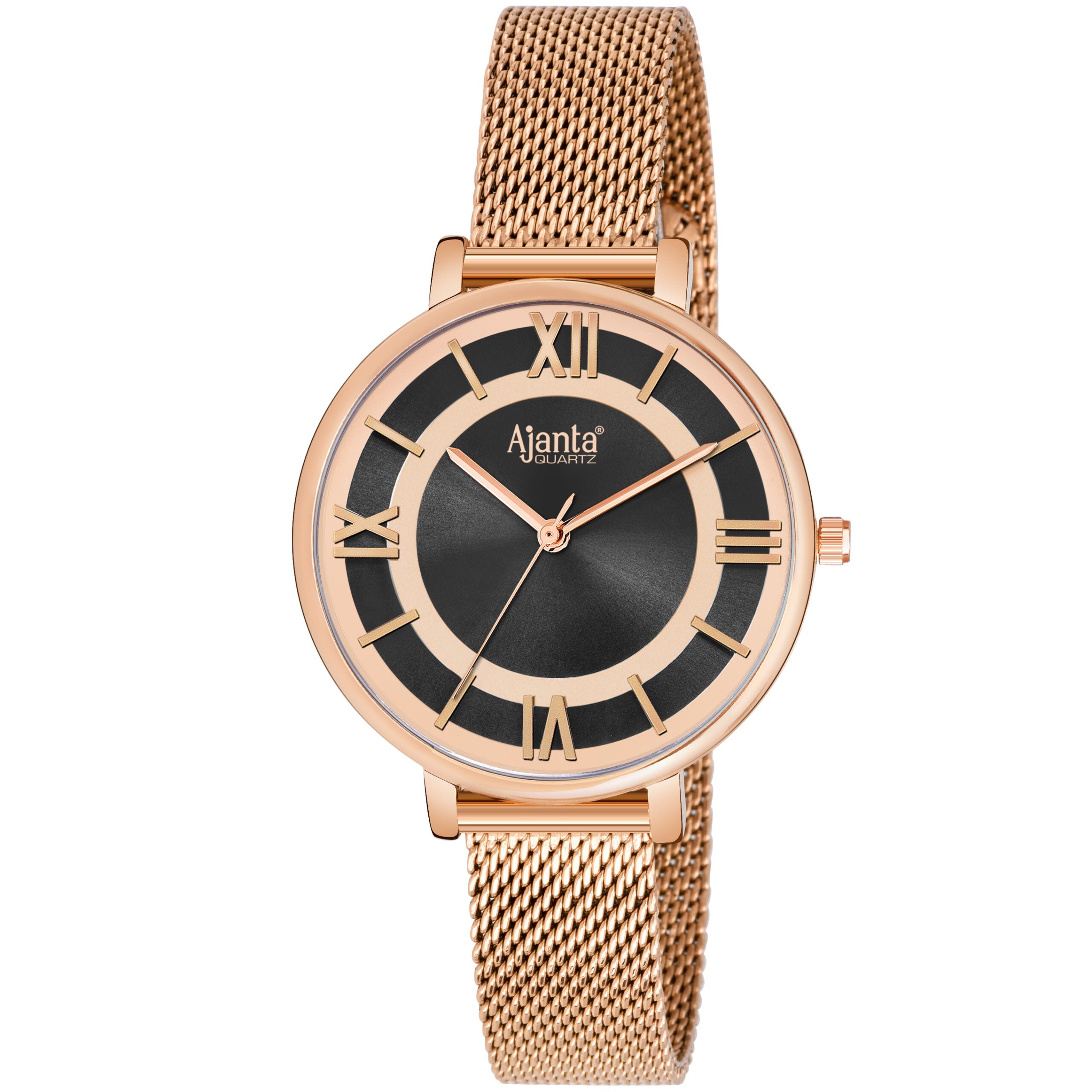 Ajanta Black Dial Strap Watch | AWC701TAL/2