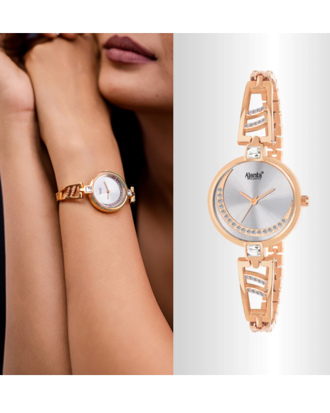 Ajanta Women's Primium Analog Watch With Crystal Studded Silver Dial| AWC121ESL/2