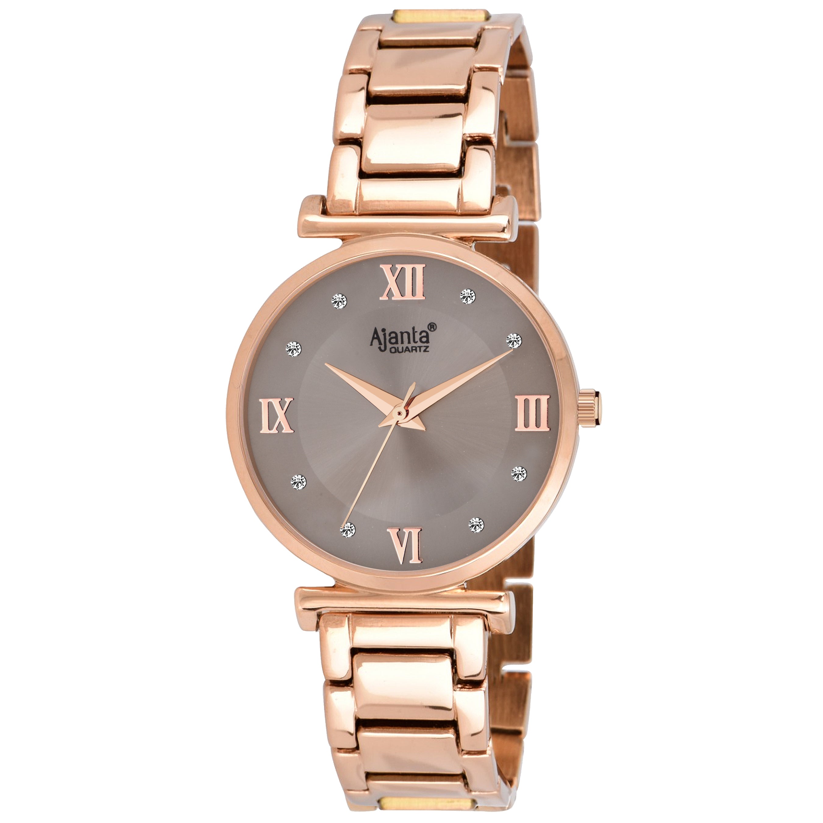 Ajanta Quartz Rose Gold Analog Watch for Women  — Elegant Stainless Steel  Bracelet, Grey Dial, Premium Stylish Design | AWC119ESL/3