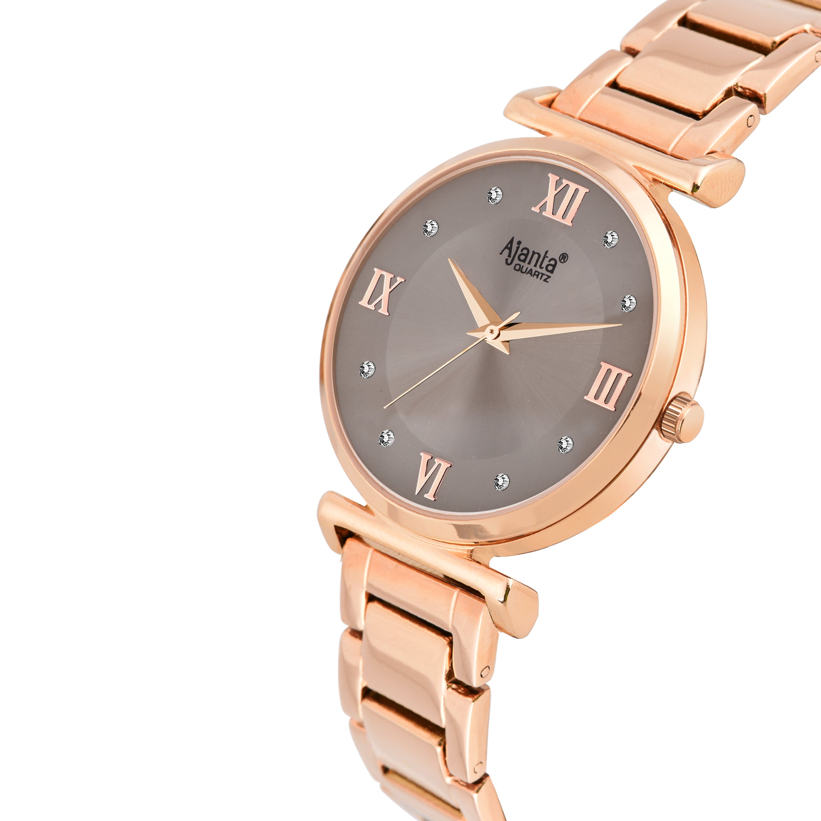 Ajanta Quartz Rose Gold Analog Watch for Women  — Elegant Stainless Steel  Bracelet, Grey Dial, Premium Stylish Design | AWC119ESL/3