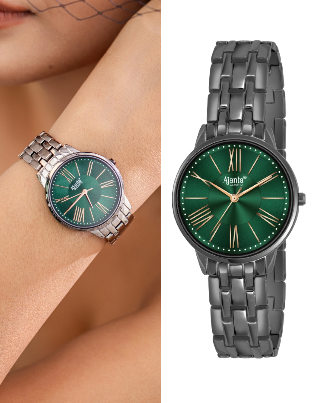 Ajanta Quartz Green Analog Women’s Watch – Stylish Stainless Strap with Premium Roman Dial Design| AWC116ESL/6