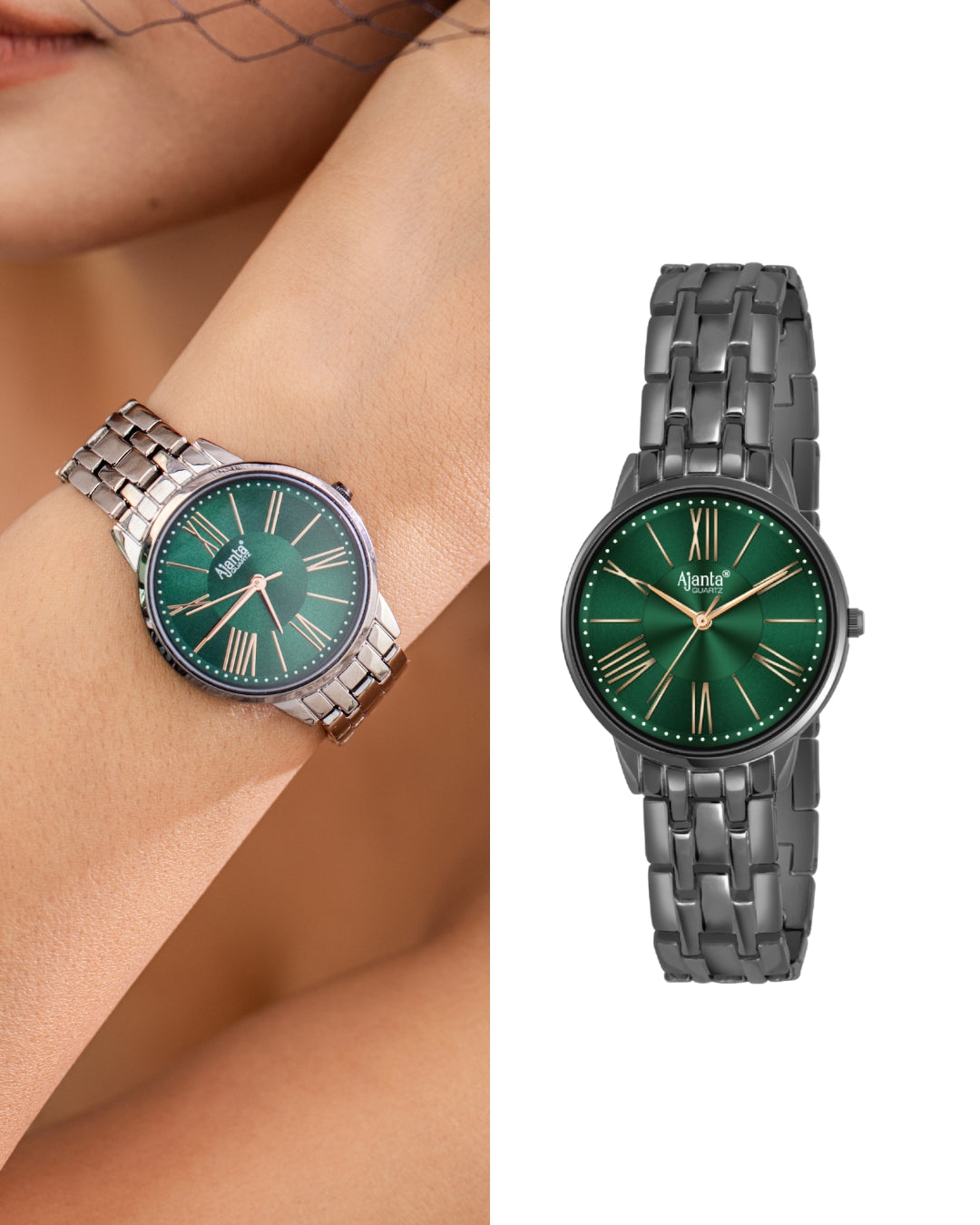 Ajanta Women's Green Dial Stainless Steel Strap Watch | AWC116ESL/6