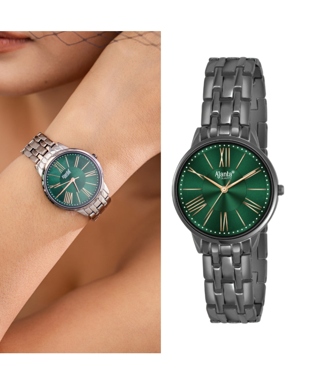 Ajanta Women's Green Dial Stainless Steel Strap Watch | AWC116ESL/6