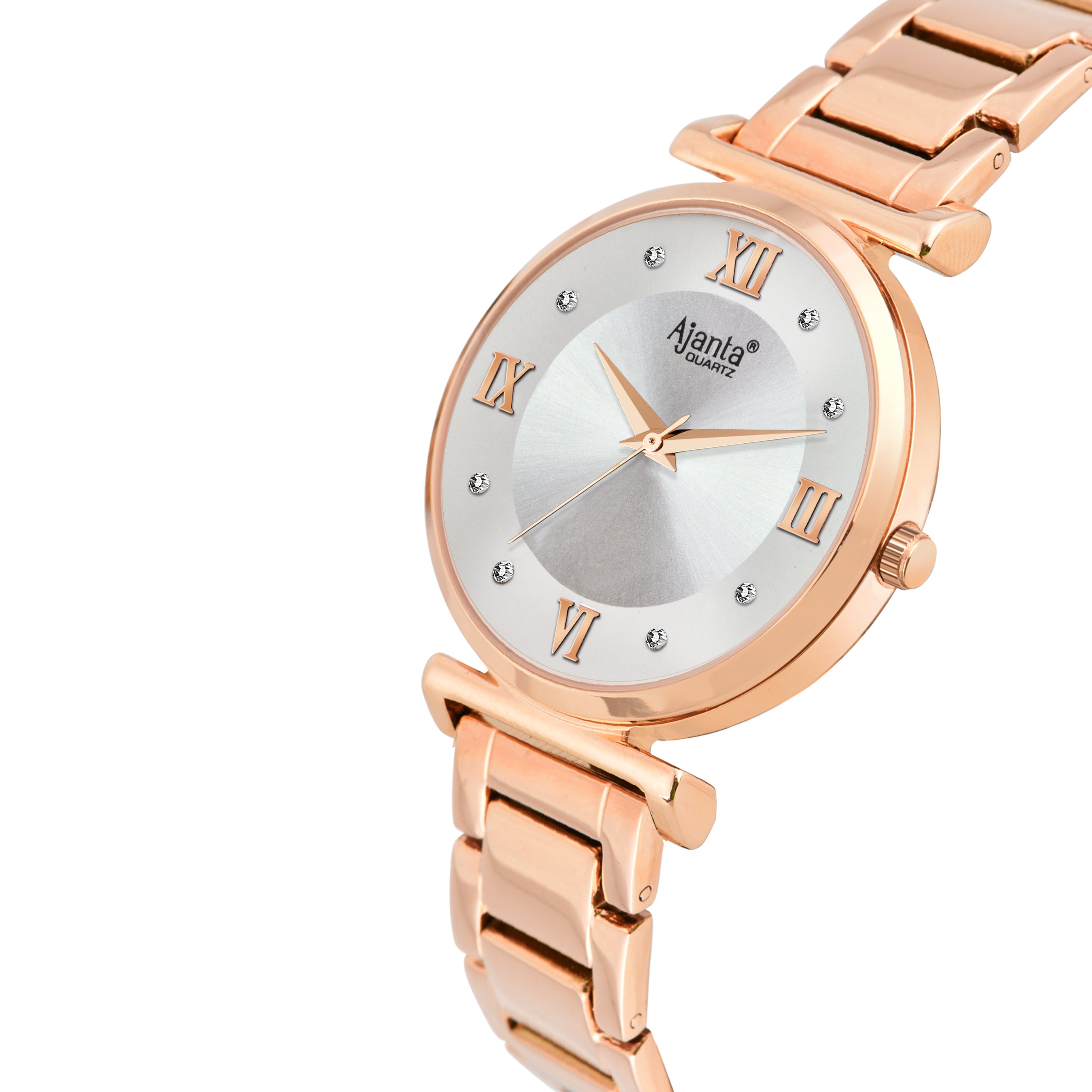 Lushora Silver Dial Rose Gold-Tone Bracelet