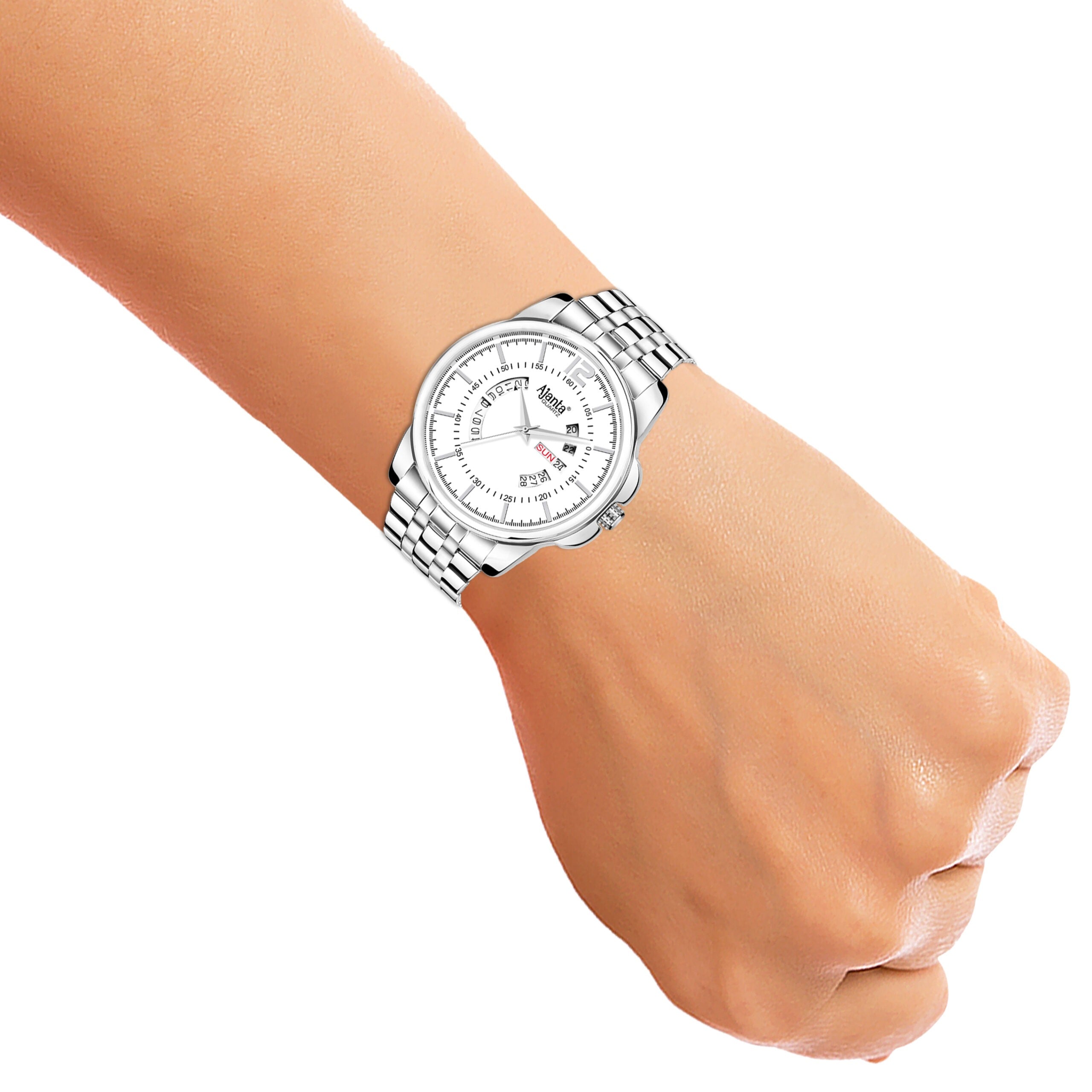 Ajanta White Dial Strap Watch | AWC048MSG/3/WS/SL/SS