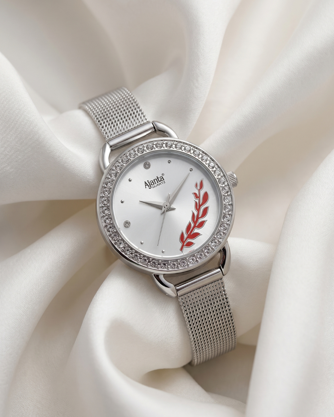 Diavella Silver Dial Silver-Tone Mesh Bracelet