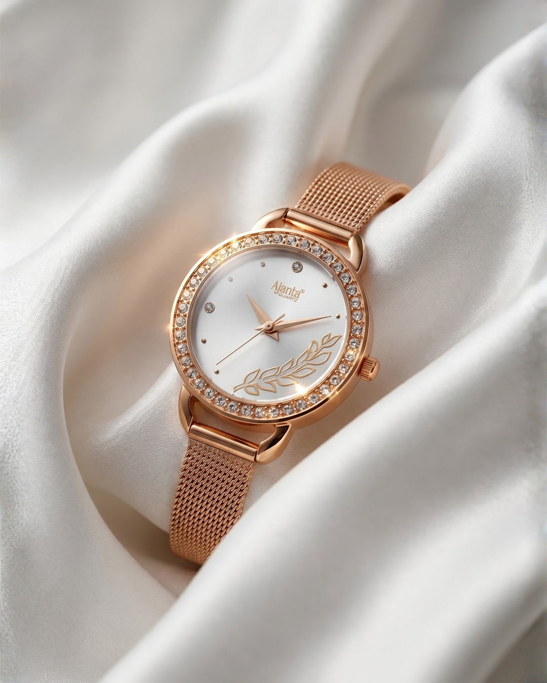 Diavella Silver Dial Rose Gold-Tone Mesh Bracelet
