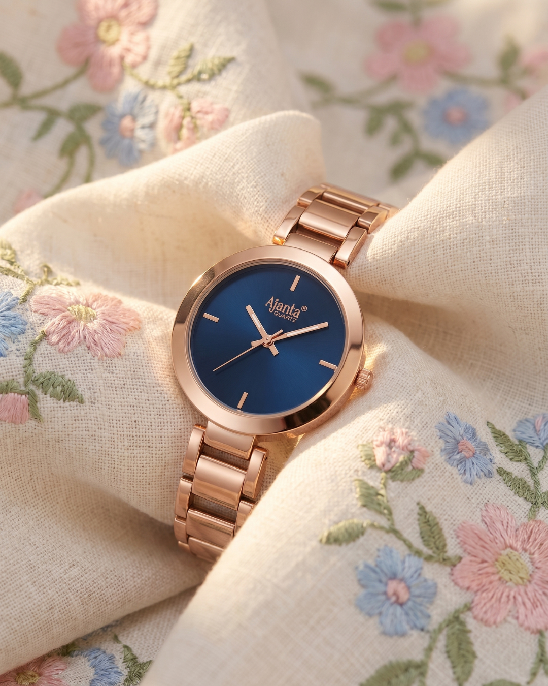 Stellar Blue Dial Rose Gold-Tone Stainless Steel Bracelet