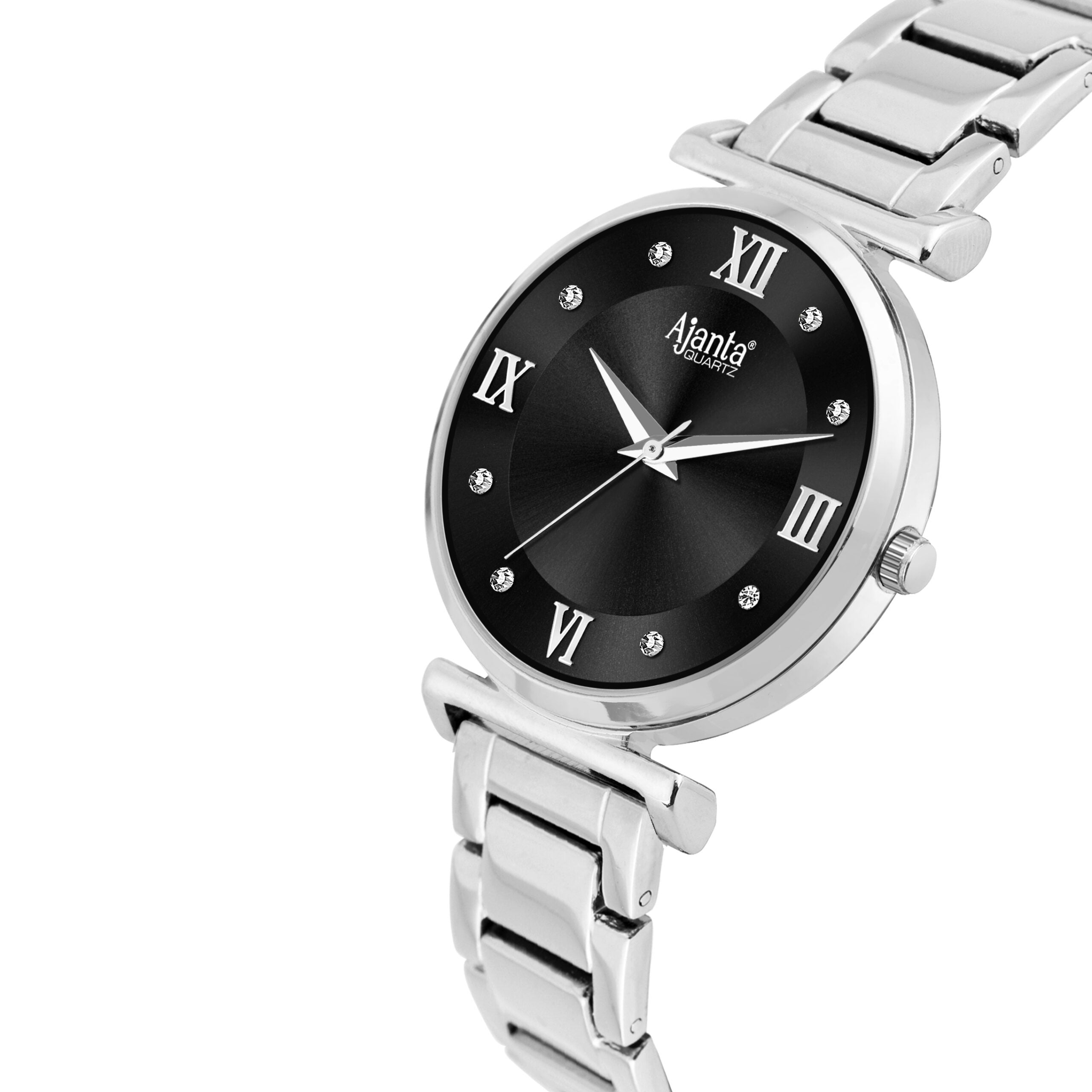 Ajanta Black Dial Strap Watch | AWC119ESL/5