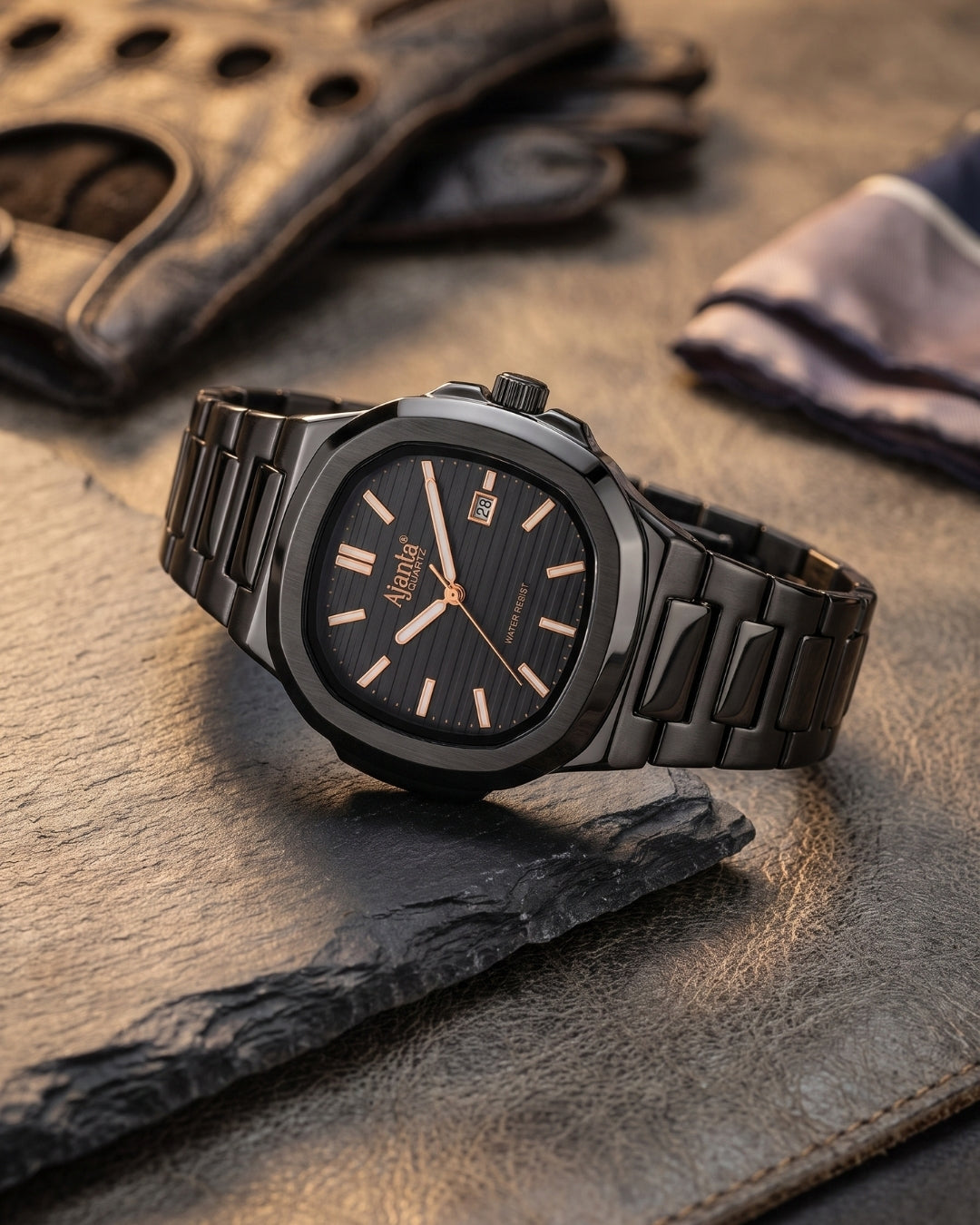 Astera Black Dial Stainless Steel Date Display Watch for Men