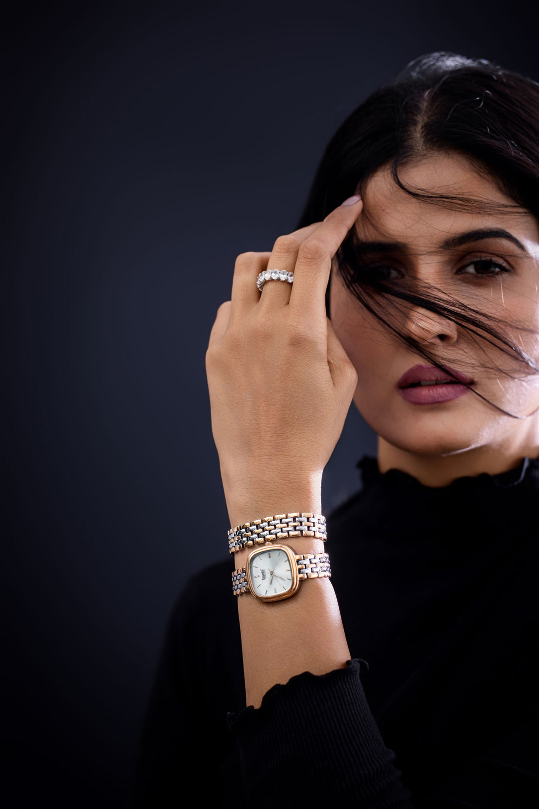 Ajanta Quartz Two Tone Women's Analog Watch  — Silver Dial, Premium Metal Bracelet Strap, Elegant Square Design Wrist Watch | AWC127ESL/1