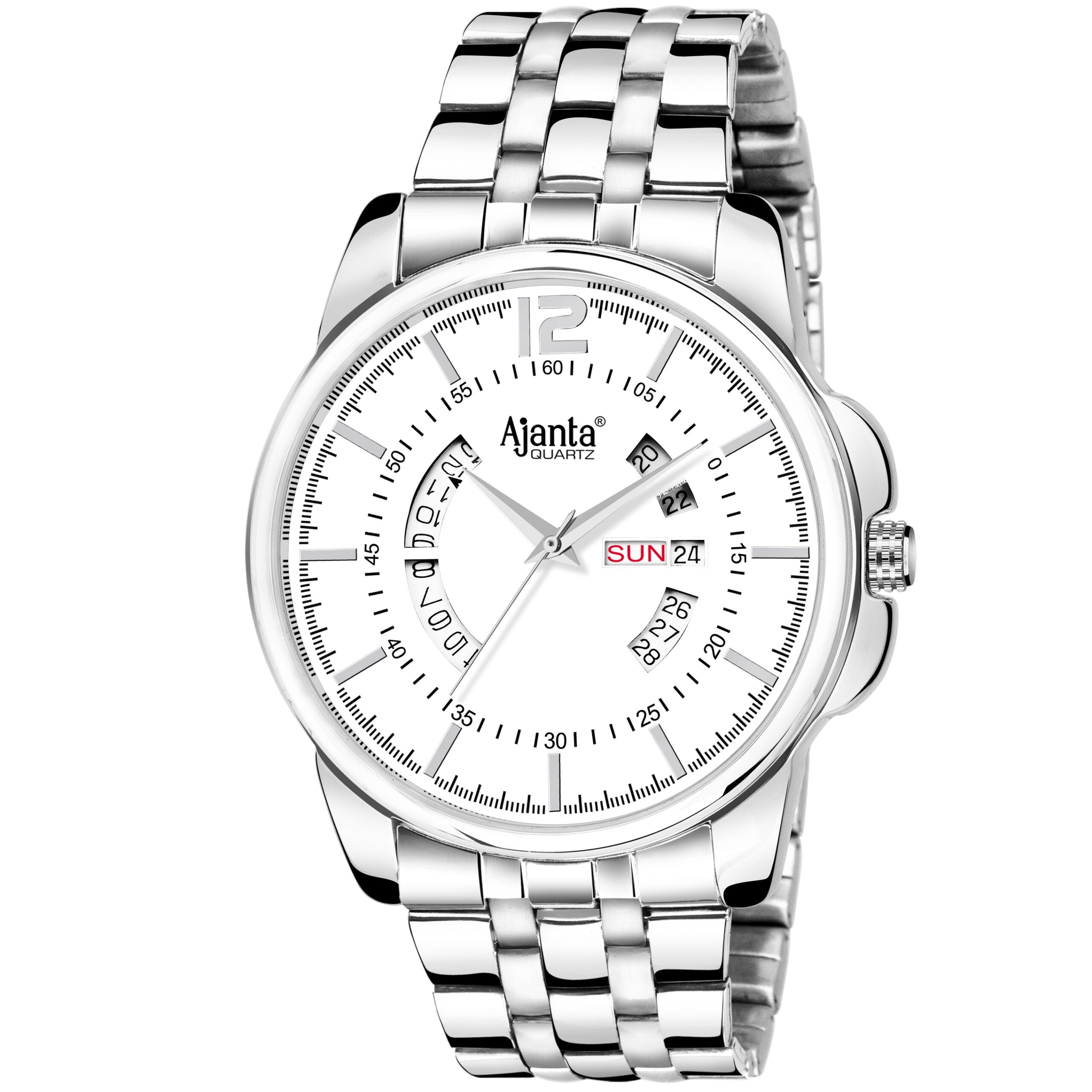 Ajanta White Dial Strap Watch | AWC048MSG/3/WS/SL/SS