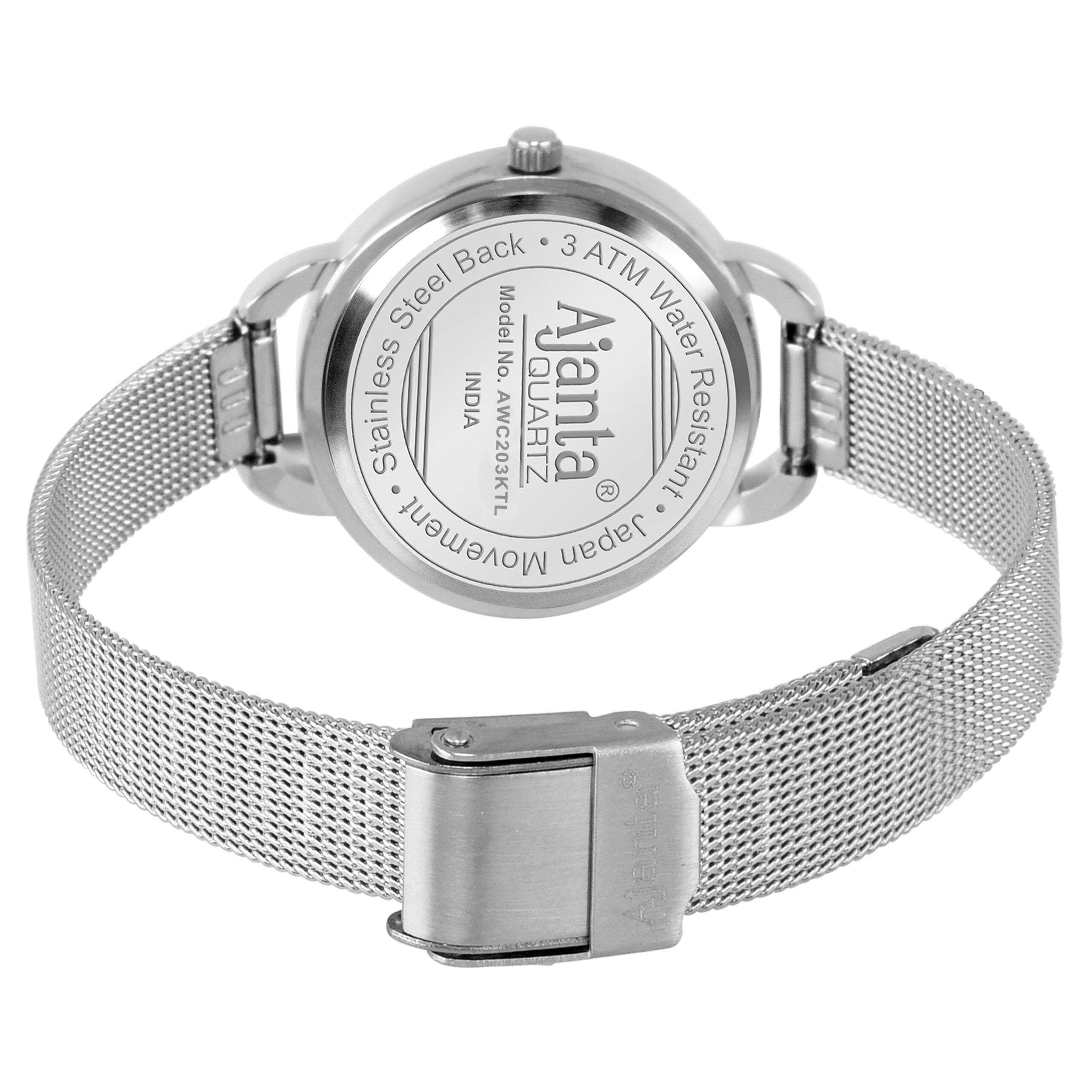 Ajanta Women’s Black Dial Stainless Steel Strap Watch | AWC203KTL/2/SLS/SSME