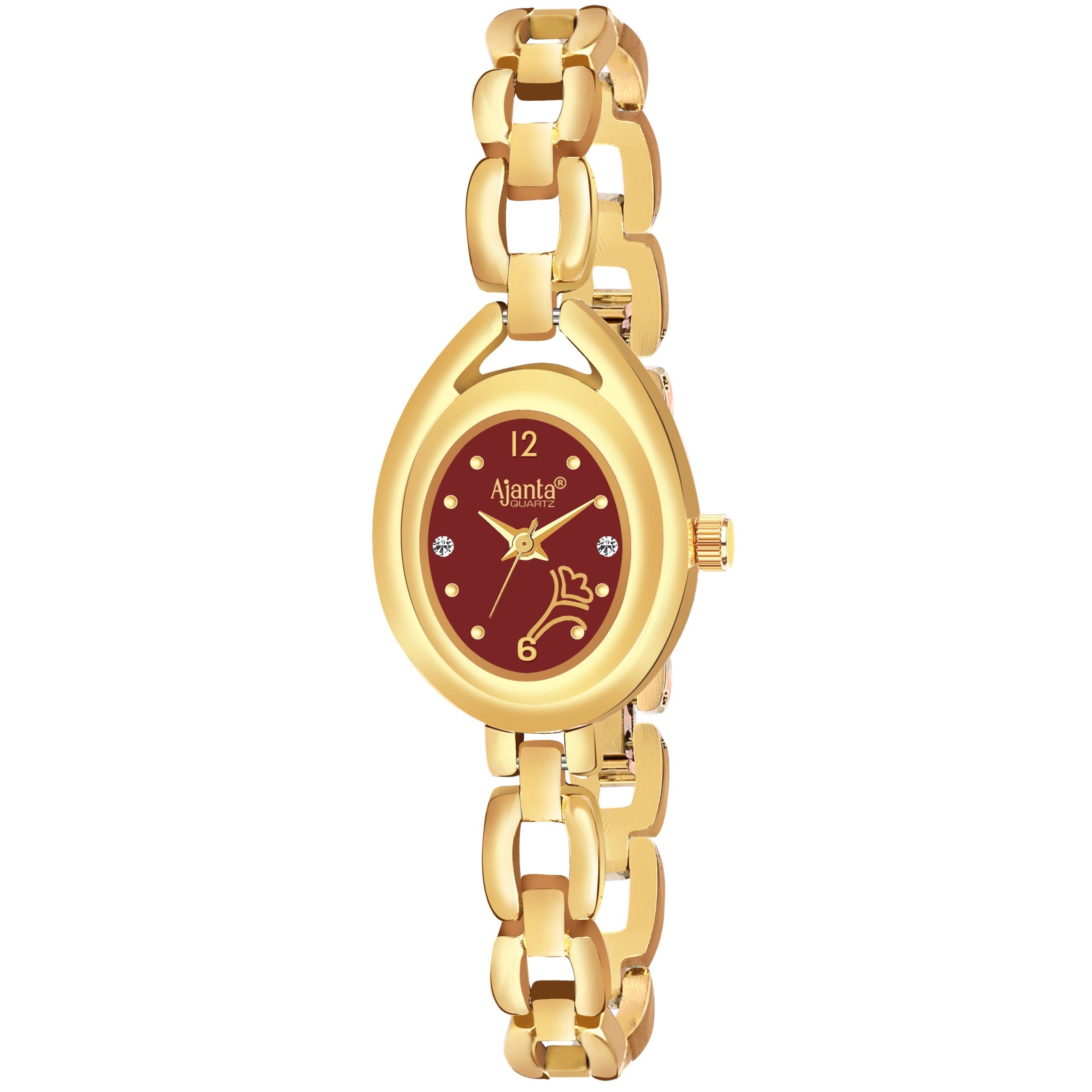 Ajanta Quartz Gold Women’s Watch with Maroon  Dial – Elegant Chain Strap, Stylish Ladies Wrist| AWC409/5