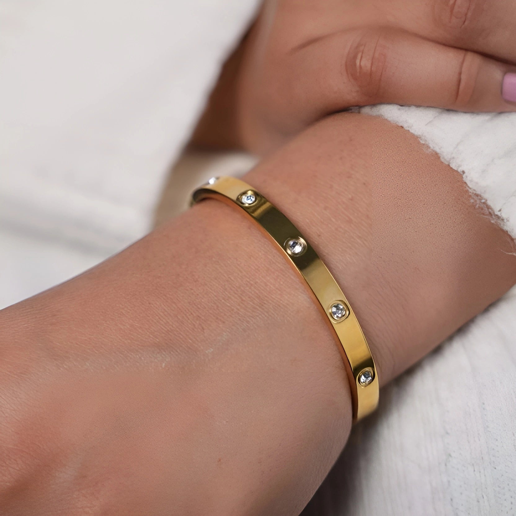 Ajanta Gold Slim Bracelet with Crystal Accents