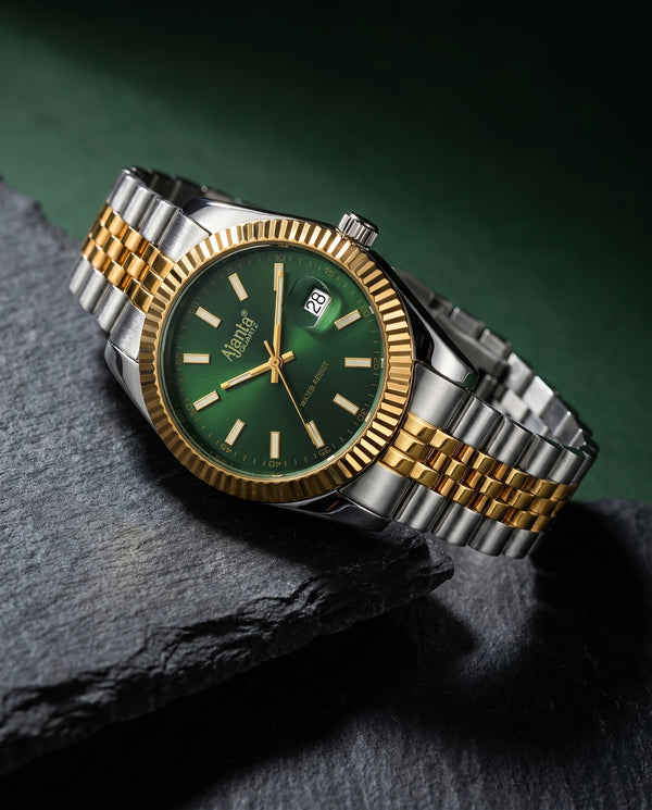 Monaco Two-Tone Green Dial Stainless Steel Day-Date Watch
