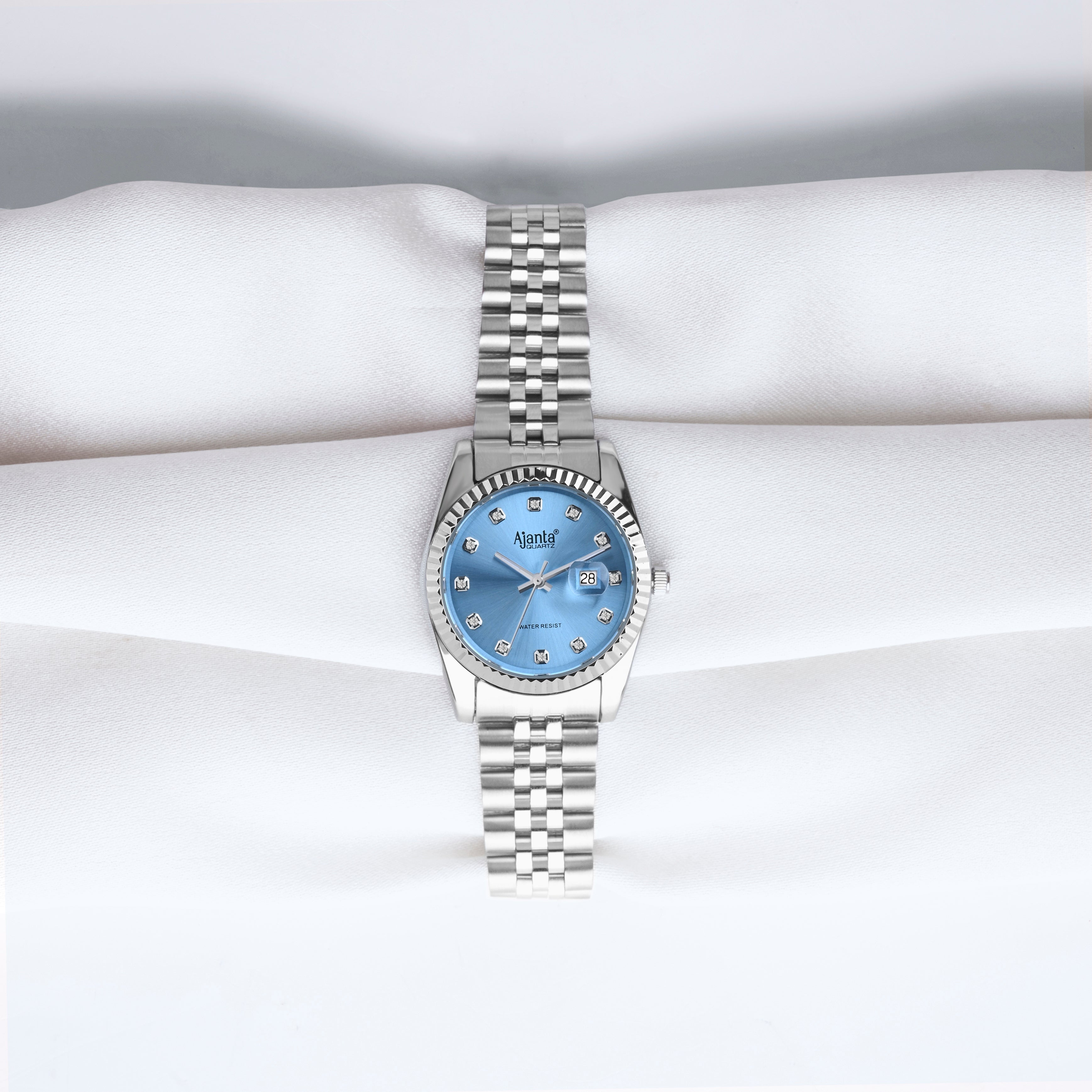 Avenza Sky Blue Dial Stainless Steel Day-Date Watch