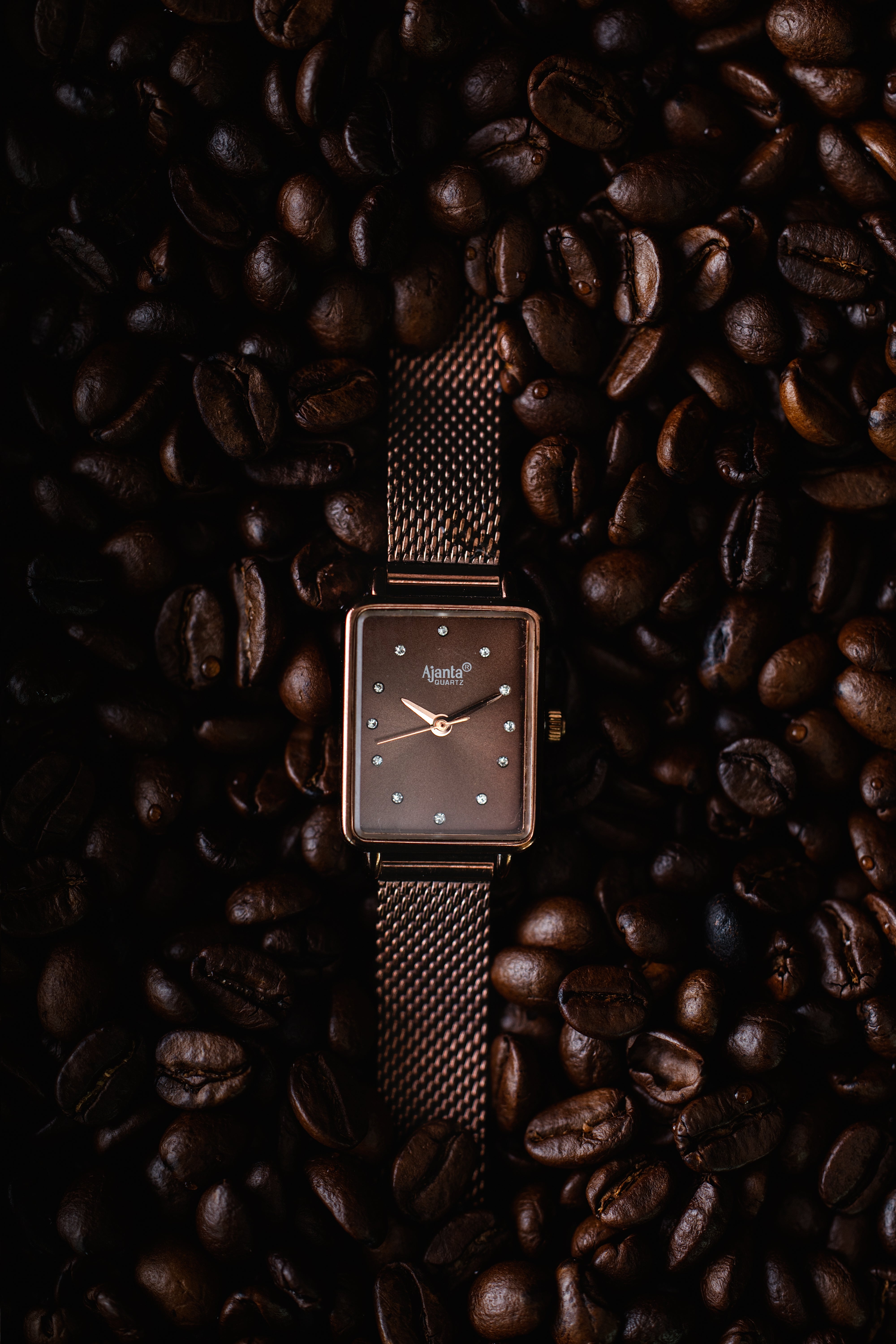 Ajanta Rose Gold Women's Square Analog Watch  — Elegant Mesh Strap Brown Dial Premium Stylish Ladies Wrist Watch| AWC128ESL/5