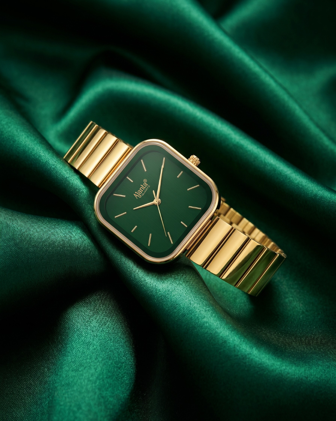 Sorelle Green Dial Gold-Tone Square Bracelet