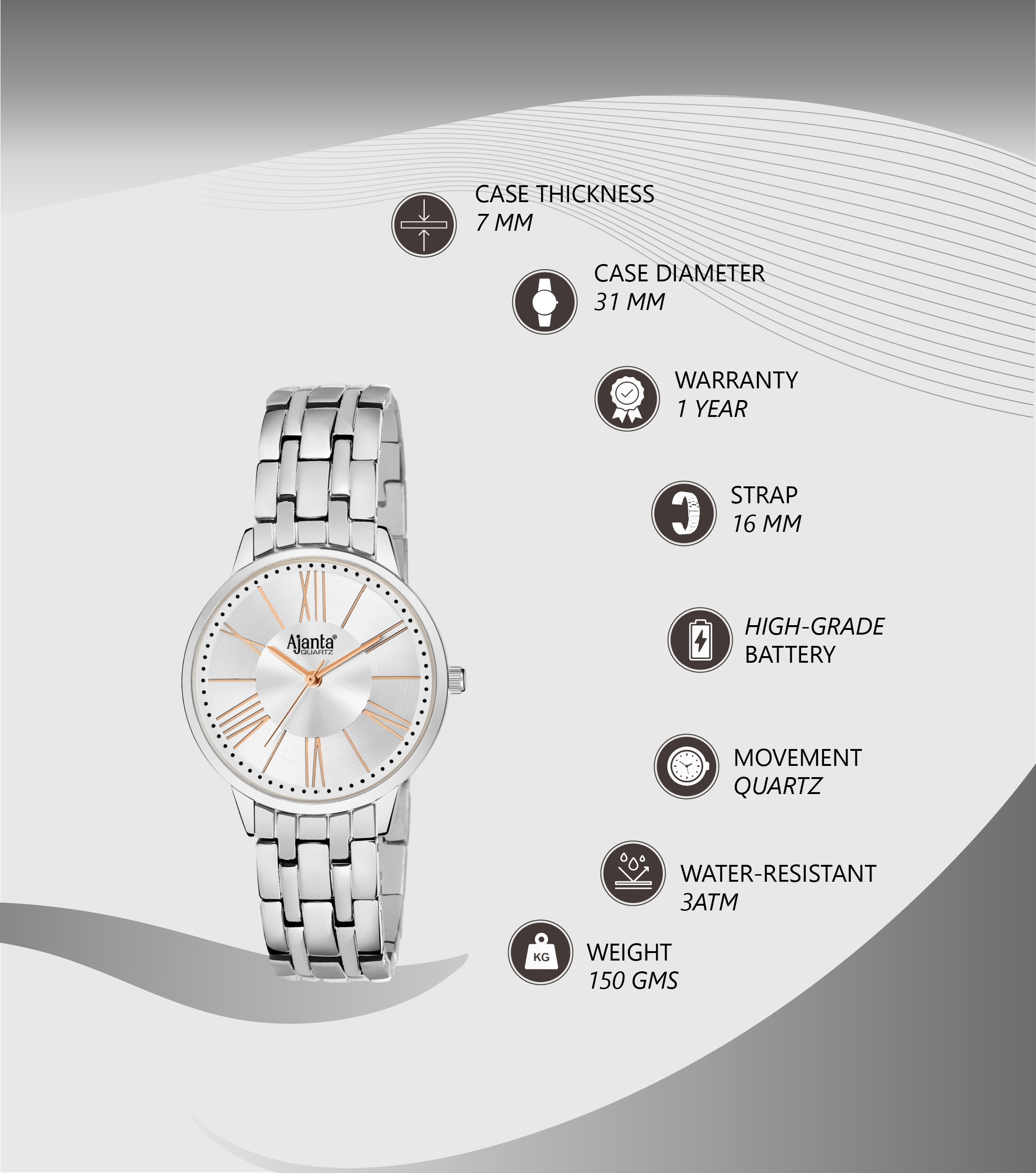 Ajanta Stainless Steel Strap Watch | AWC116ESL/1