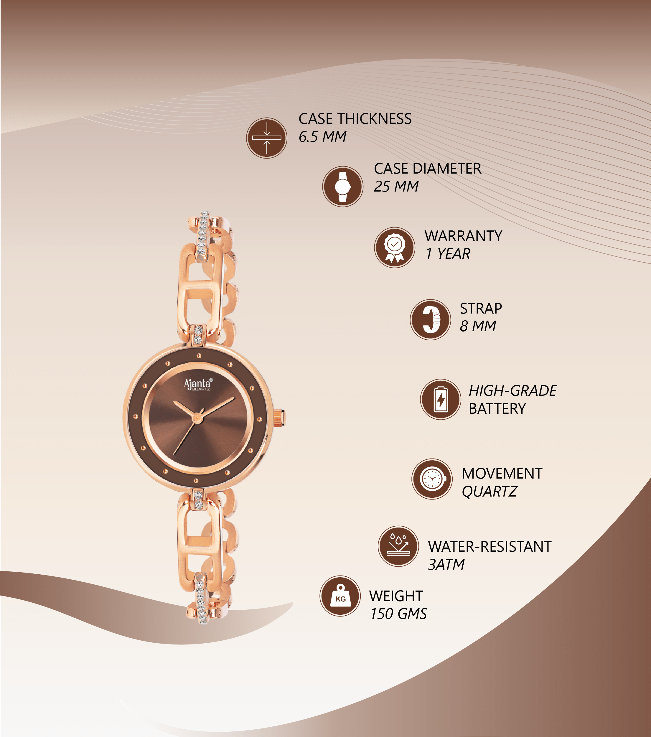Ajanta Brown Dial Watch | AWC120/4