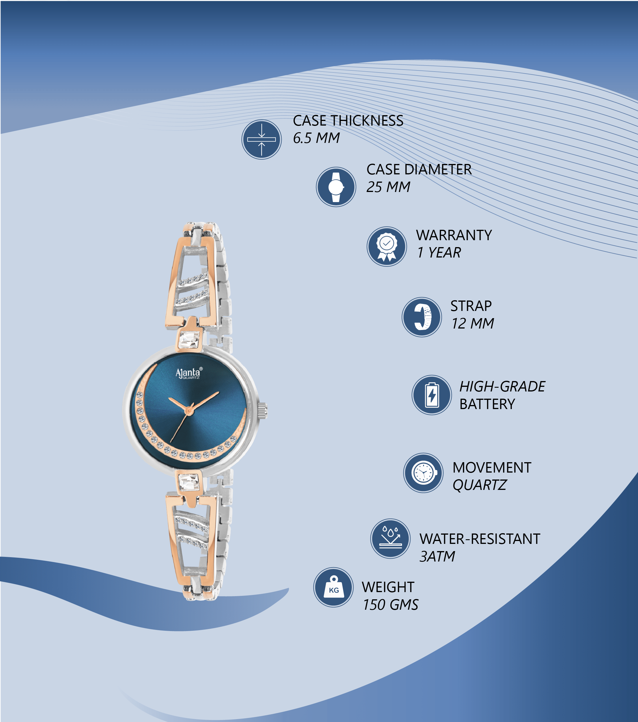Ajanta Women’s Blue Dial Watch | AWC121ESL/1