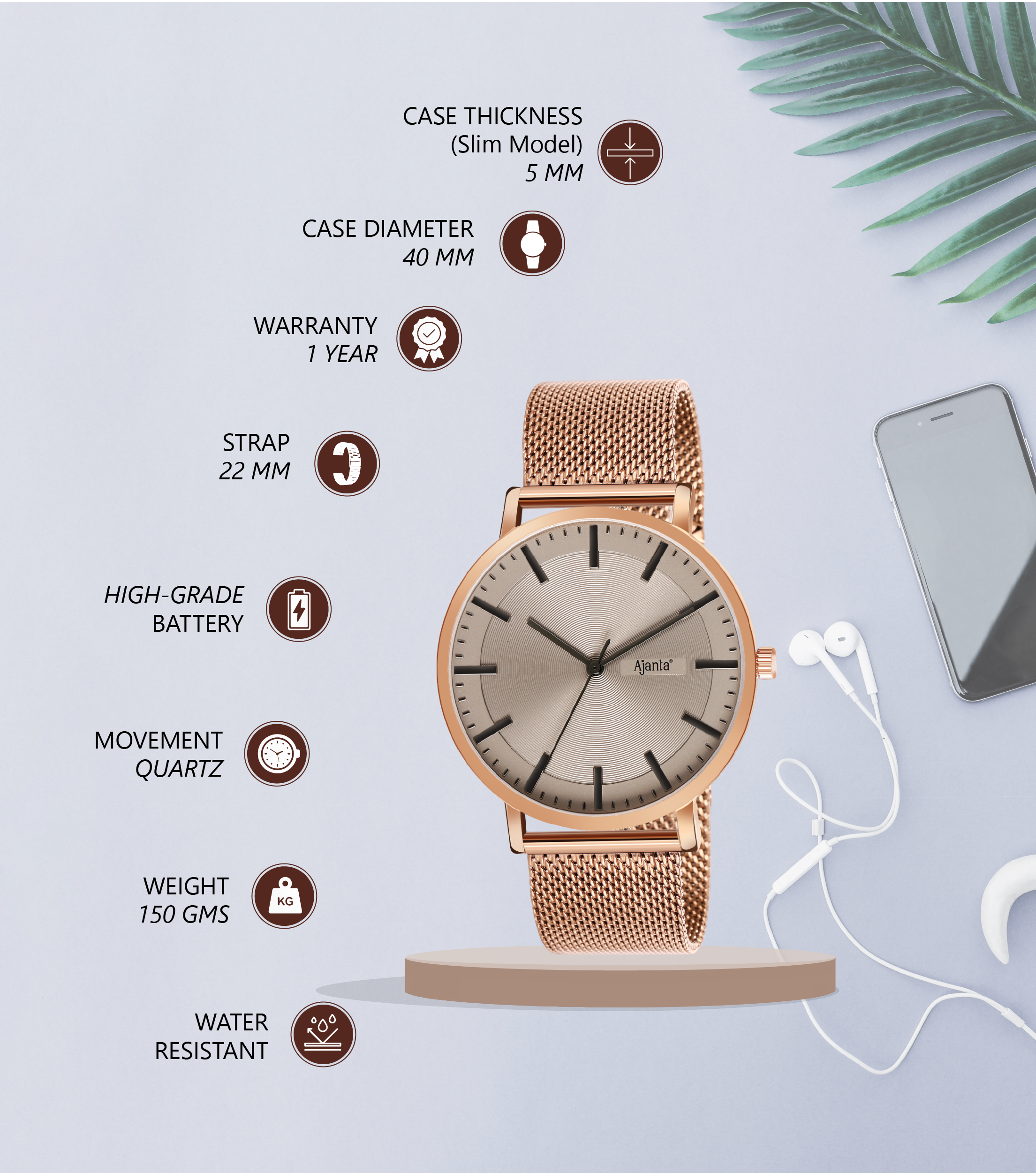 Ajanta Grey Dial Strap Watch | AWC123MSG/1