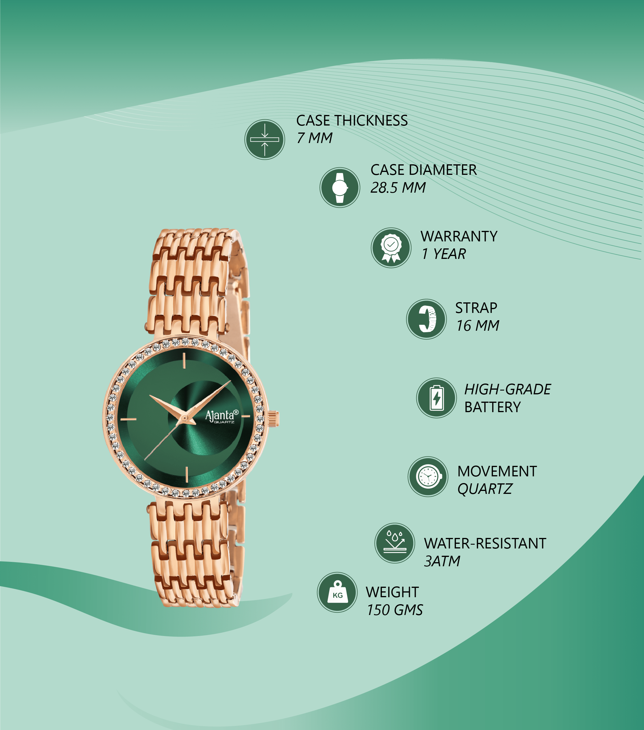 Ajanta Green Dial Watch | AWC125ESL/3