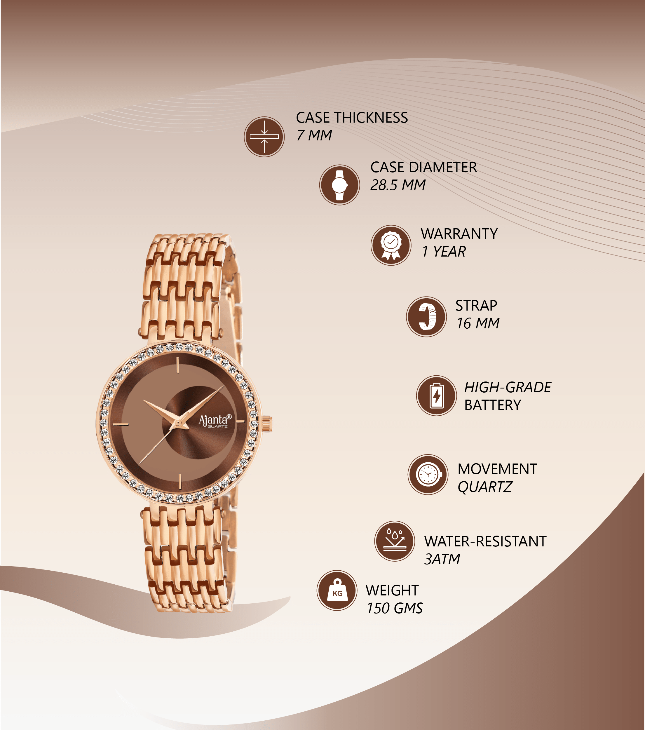 Ajanta Brown Dial Watch | AWC125ESL/4