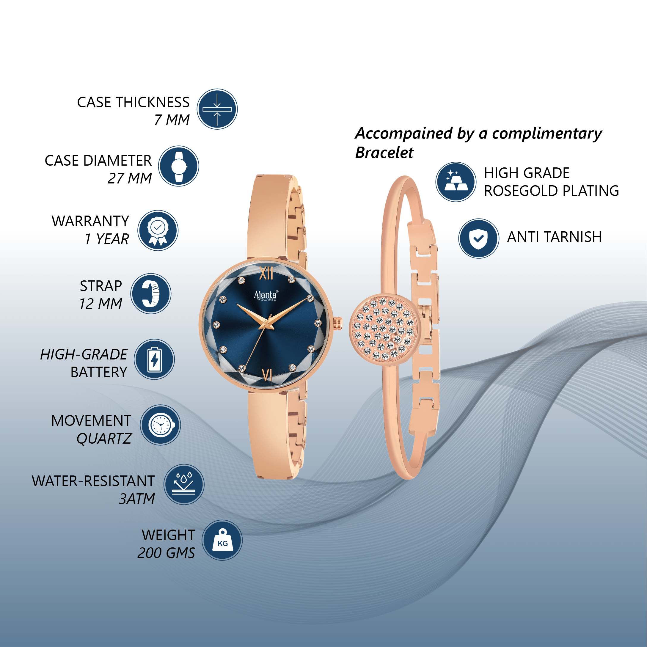 Ajanta Blue Dial Watch | AWC126ESL/1