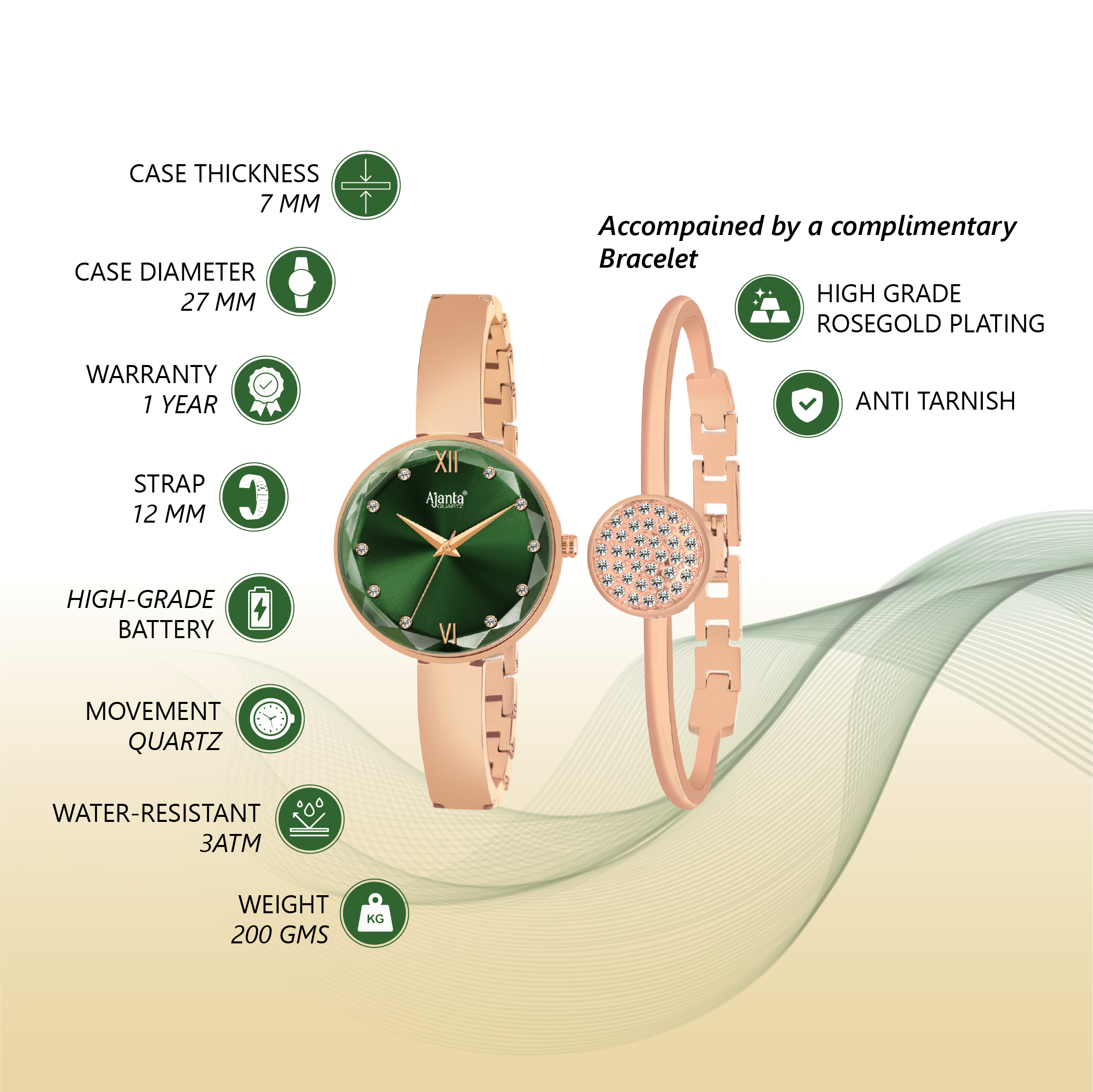 Ajanta Green Dial Watch | AWC126ESL/3