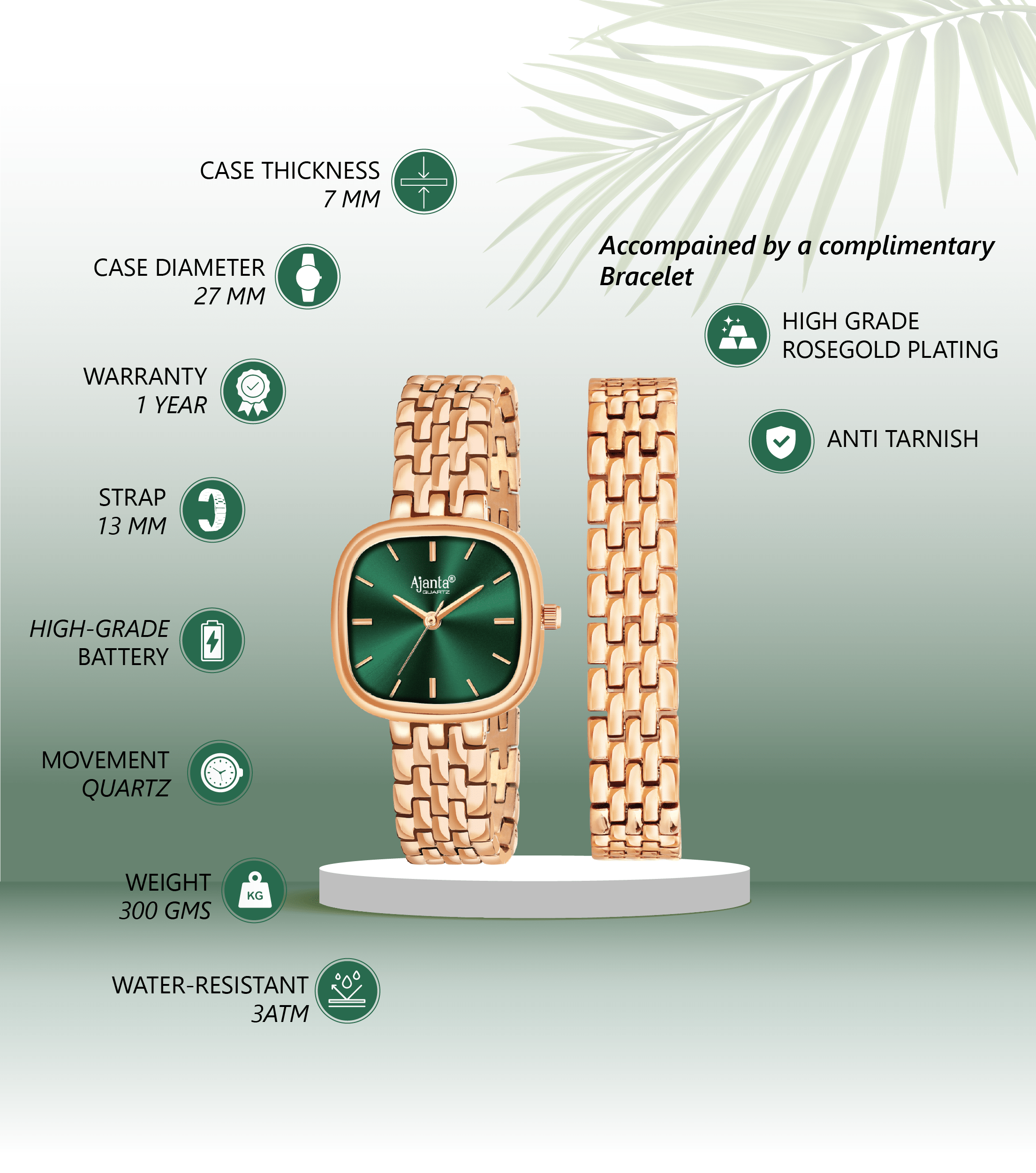 Ajanta Green Dial Strap Watch | AWC127ESL/3